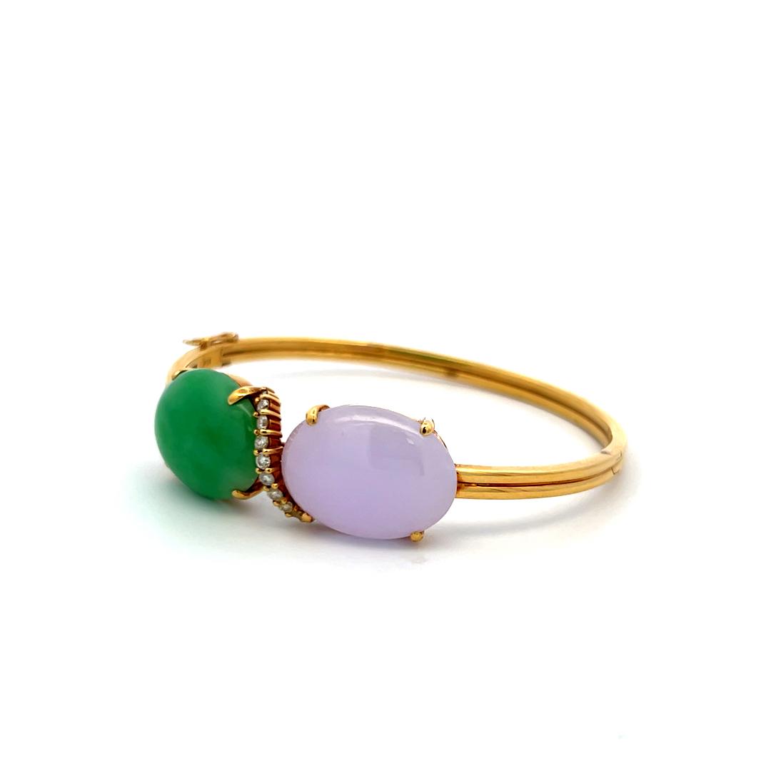 15–18mm Oval Jade Bangle Bracelet 0.26ct J SI Diamonds in 18K Yellow Gold