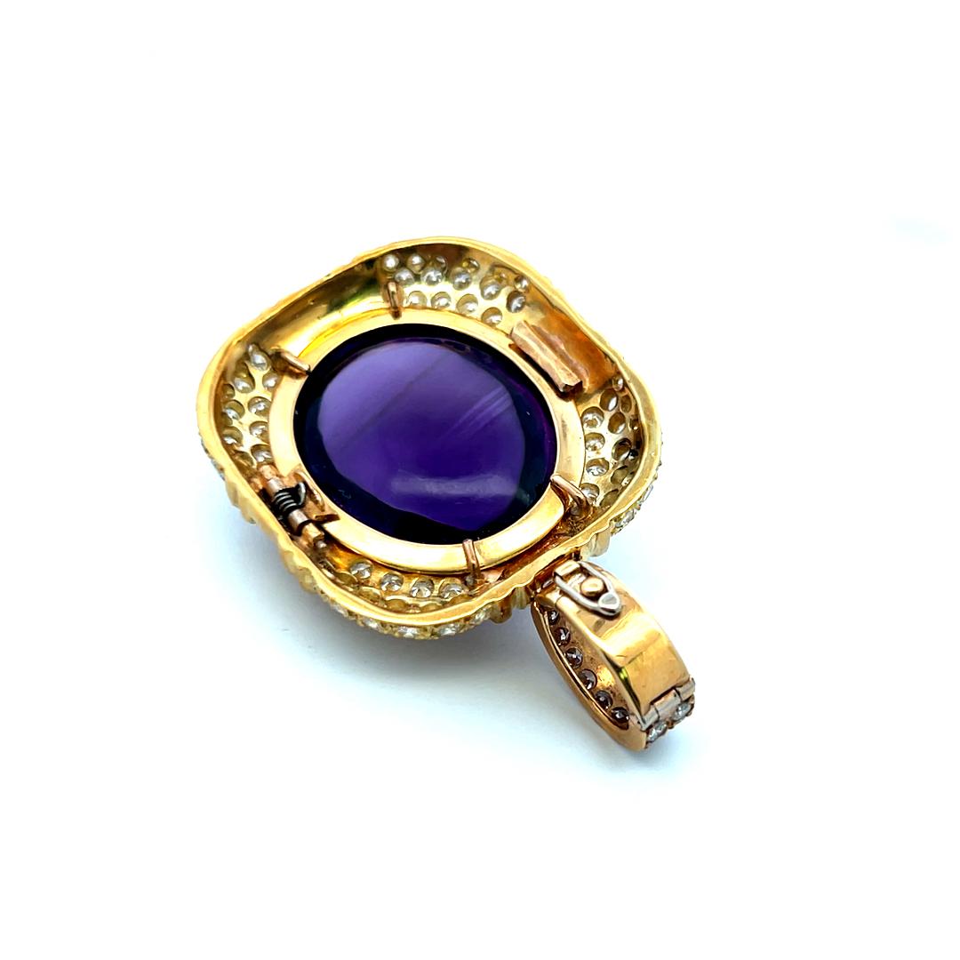 Vintage 18K Yellow Gold Pendant with Amethyst & Diamonds
