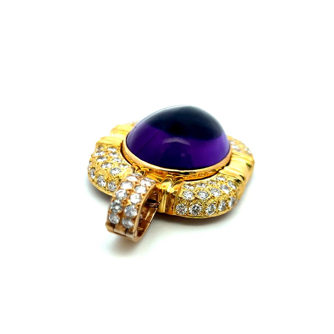 Vintage 18K Yellow Gold Pendant with Amethyst & Diamonds