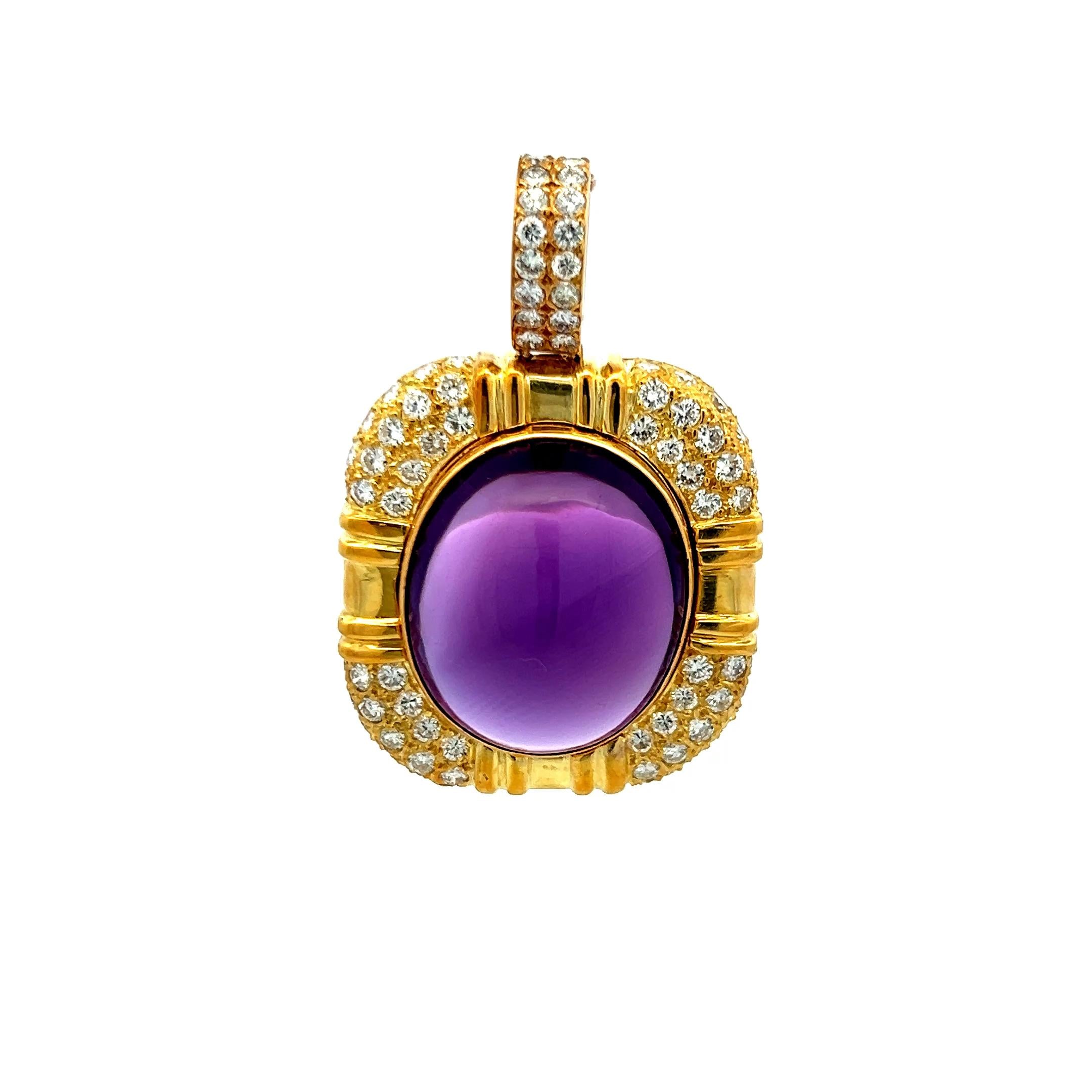 Vintage 18K Yellow Gold Pendant with Amethyst & Diamonds