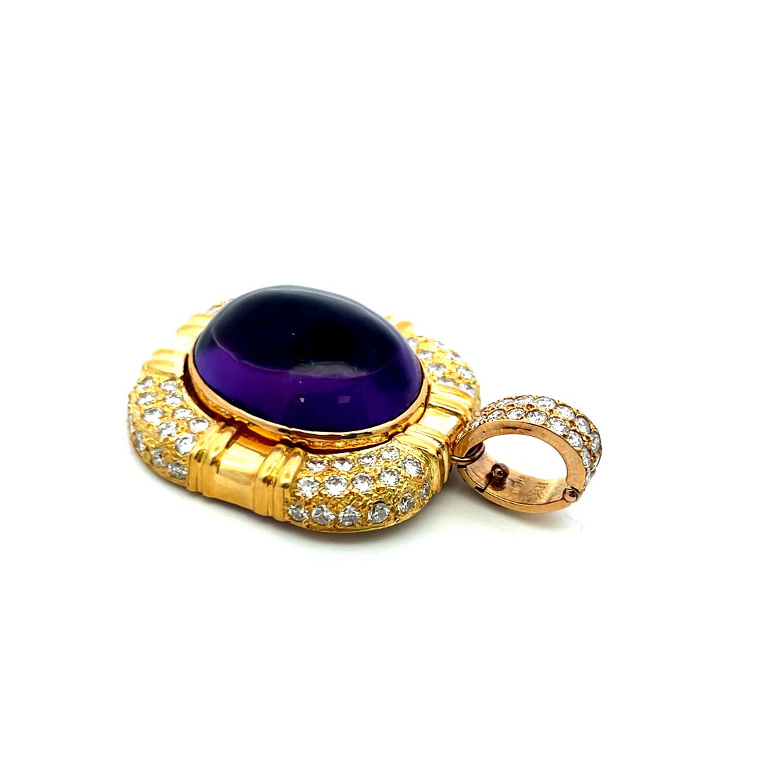 Vintage 18K Yellow Gold Pendant with Amethyst & Diamonds