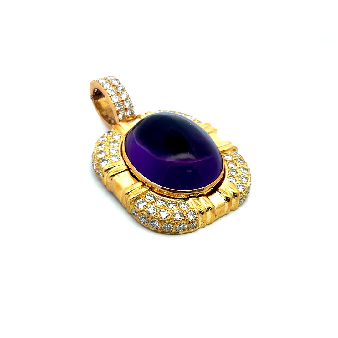 Vintage 18K Yellow Gold Pendant with Amethyst & Diamonds