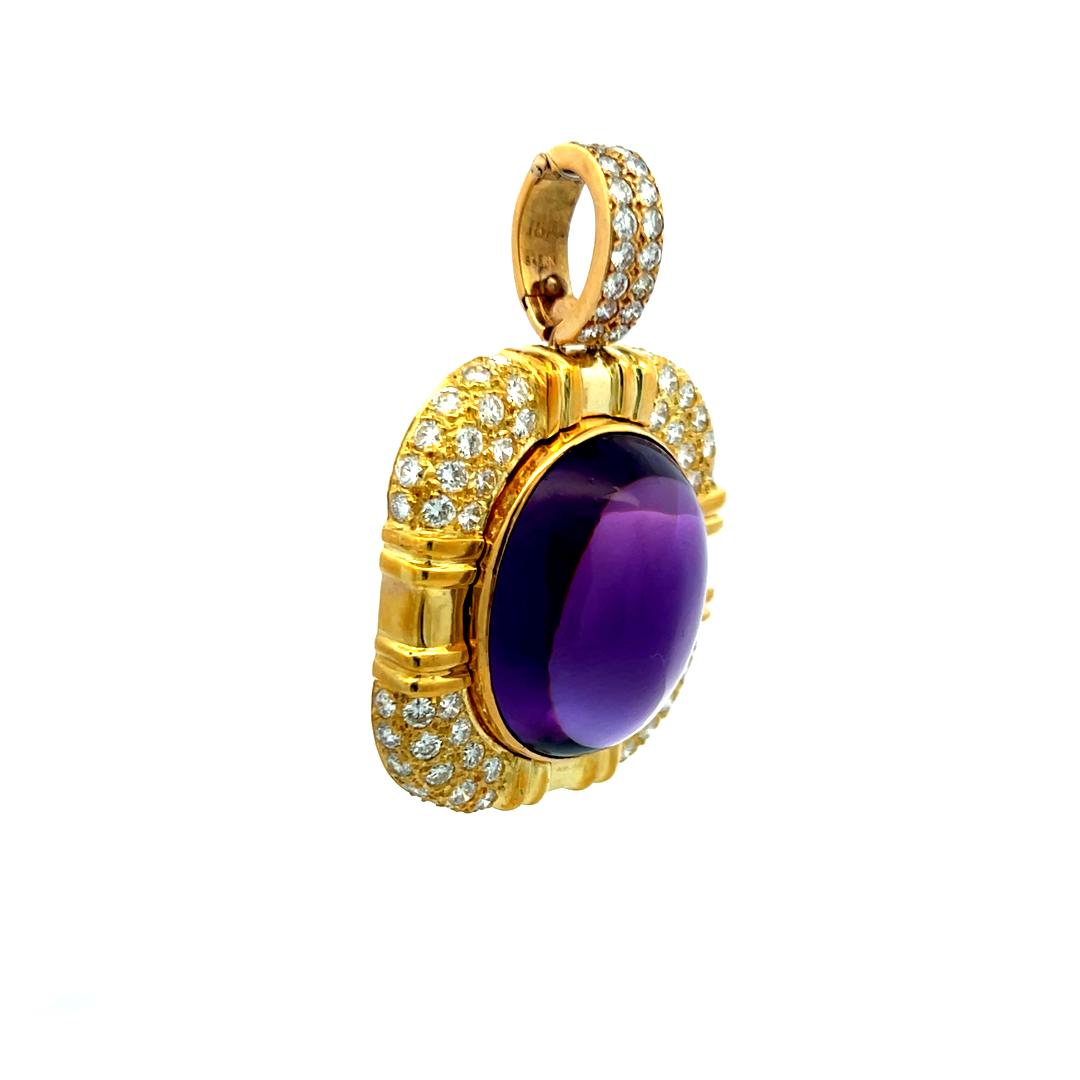 Vintage 18K Yellow Gold Pendant with Amethyst & Diamonds
