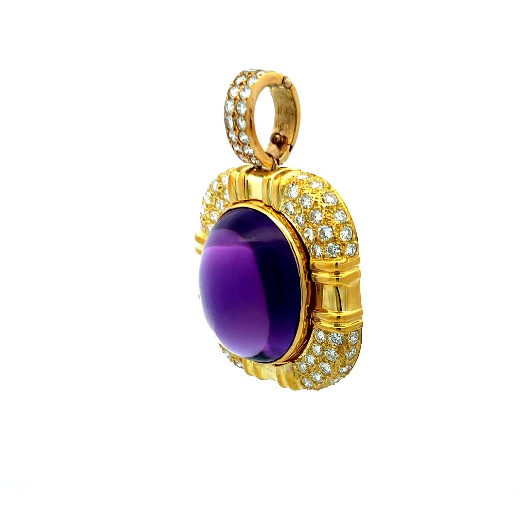 Vintage 18K Yellow Gold Pendant with Amethyst & Diamonds