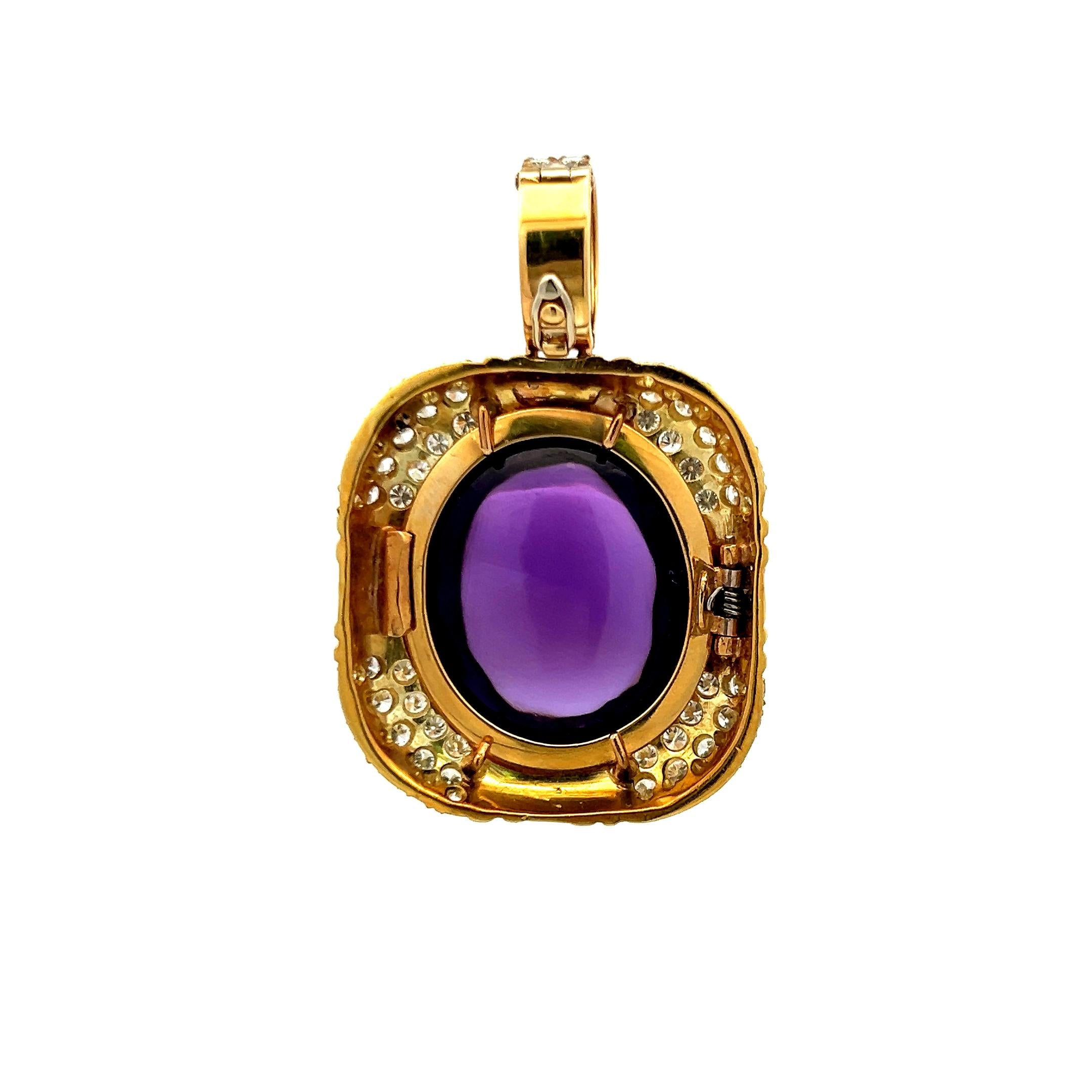 Vintage 18K Yellow Gold Pendant with Amethyst & Diamonds