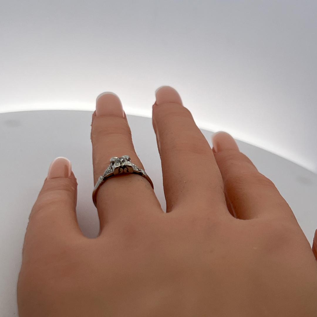 0.30ct Old European & Rose Cut Diamond Platinum Art Deco Vintage Ring