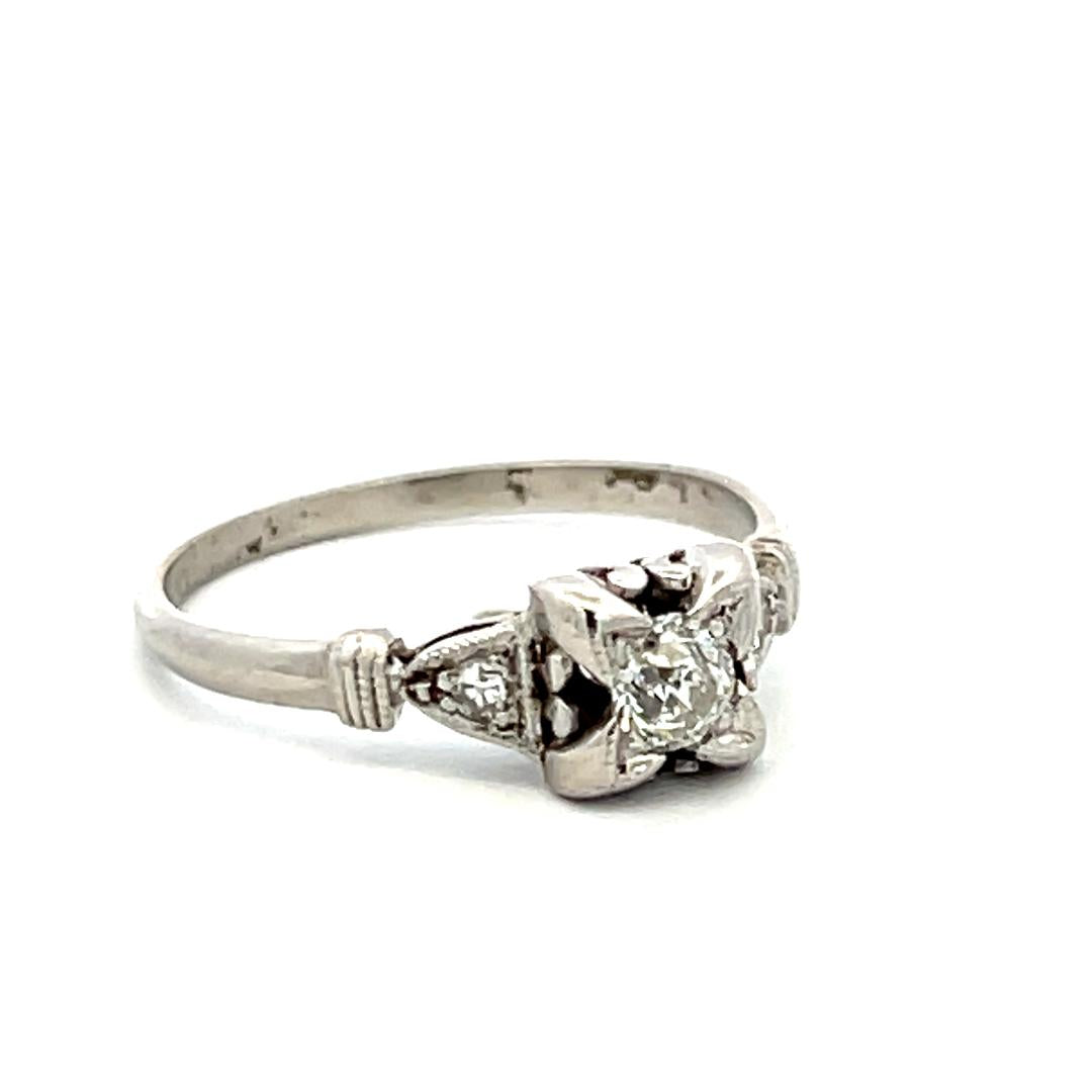 0.30ct Old European & Rose Cut Diamond Platinum Art Deco Vintage Ring