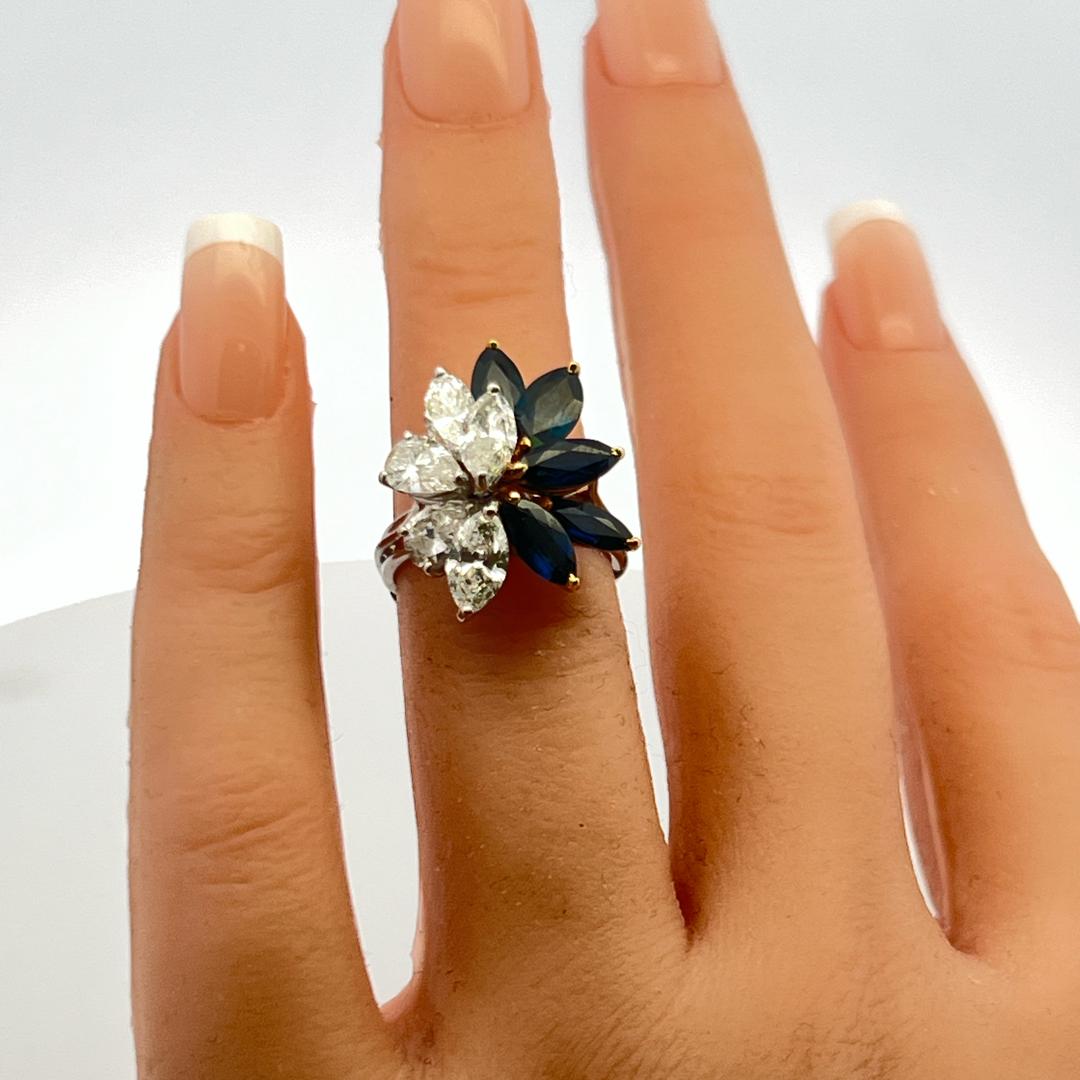 3.00ct Marquis Sapphire & 2.50ct Diamond Platinum Vintage Cocktail Ring