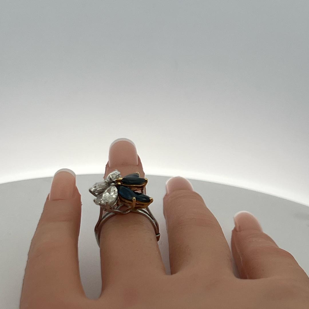 3.00ct Marquis Sapphire & 2.50ct Diamond Platinum Vintage Cocktail Ring