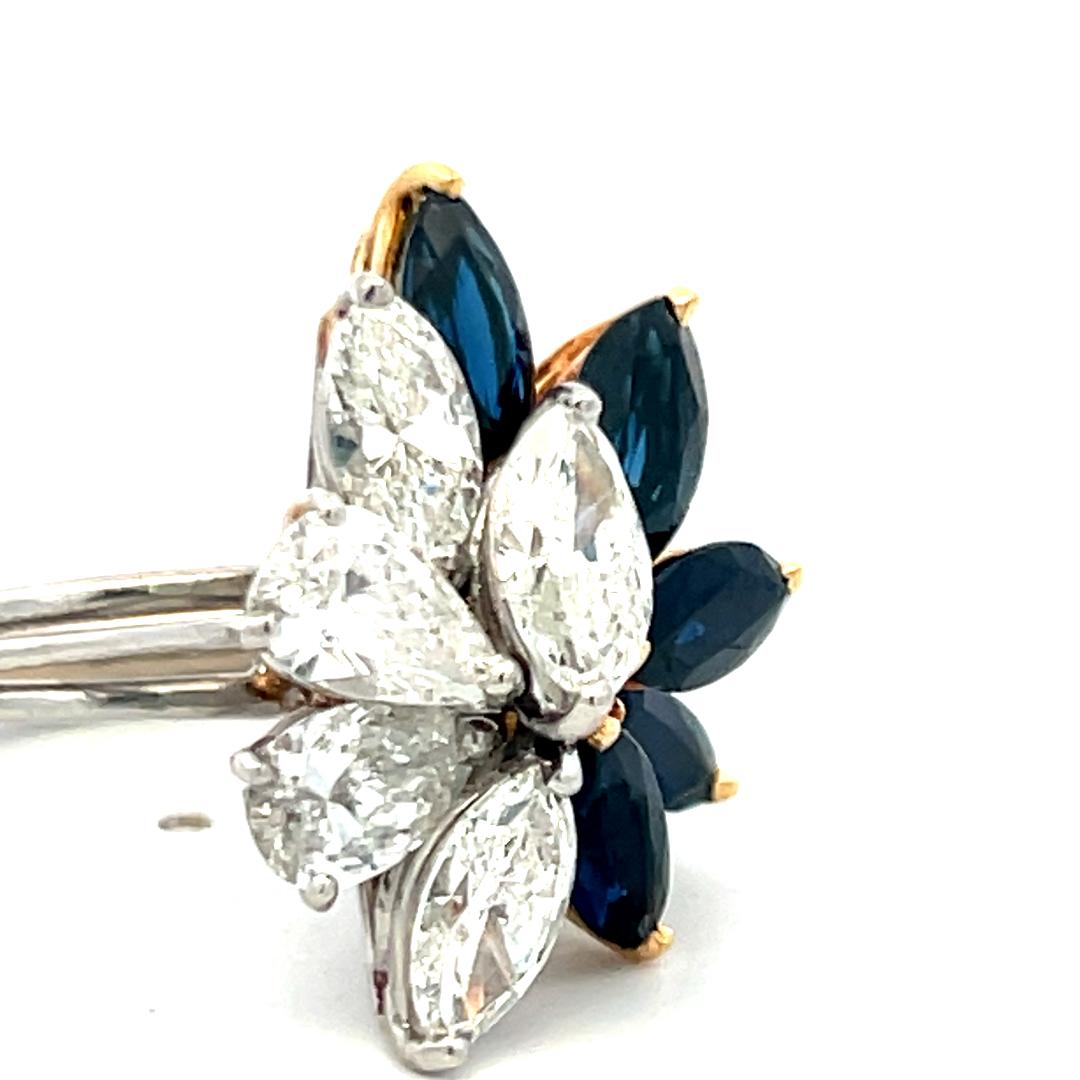 3.00ct Marquis Sapphire & 2.50ct Diamond Platinum Vintage Cocktail Ring
