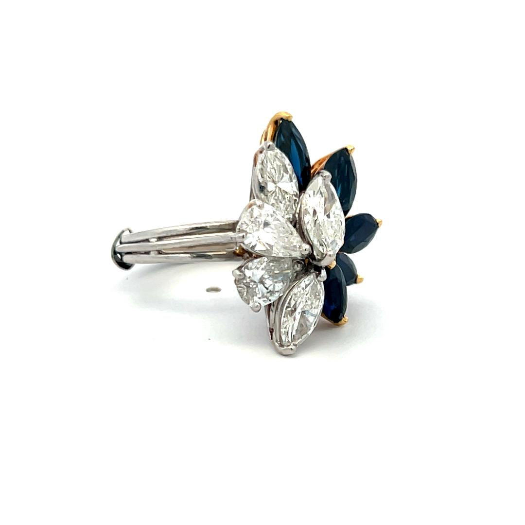 3.00ct Marquis Sapphire & 2.50ct Diamond Platinum Vintage Cocktail Ring