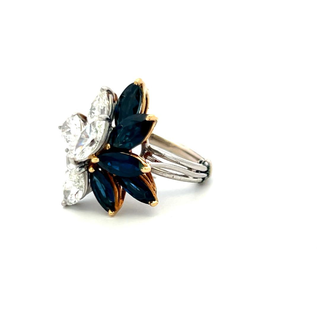 3.00ct Marquis Sapphire & 2.50ct Diamond Platinum Vintage Cocktail Ring