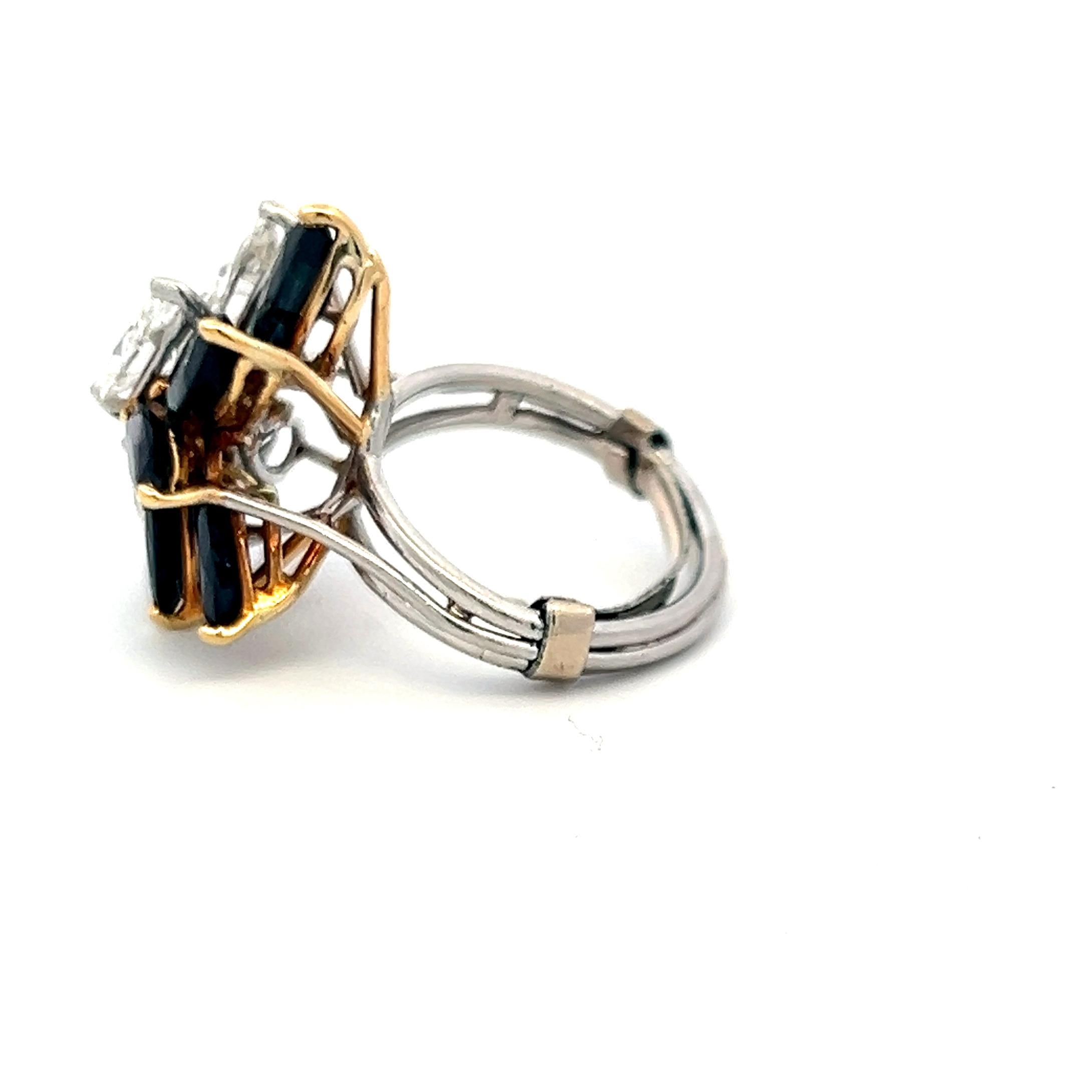 3.00ct Marquis Sapphire & 2.50ct Diamond Platinum Vintage Cocktail Ring