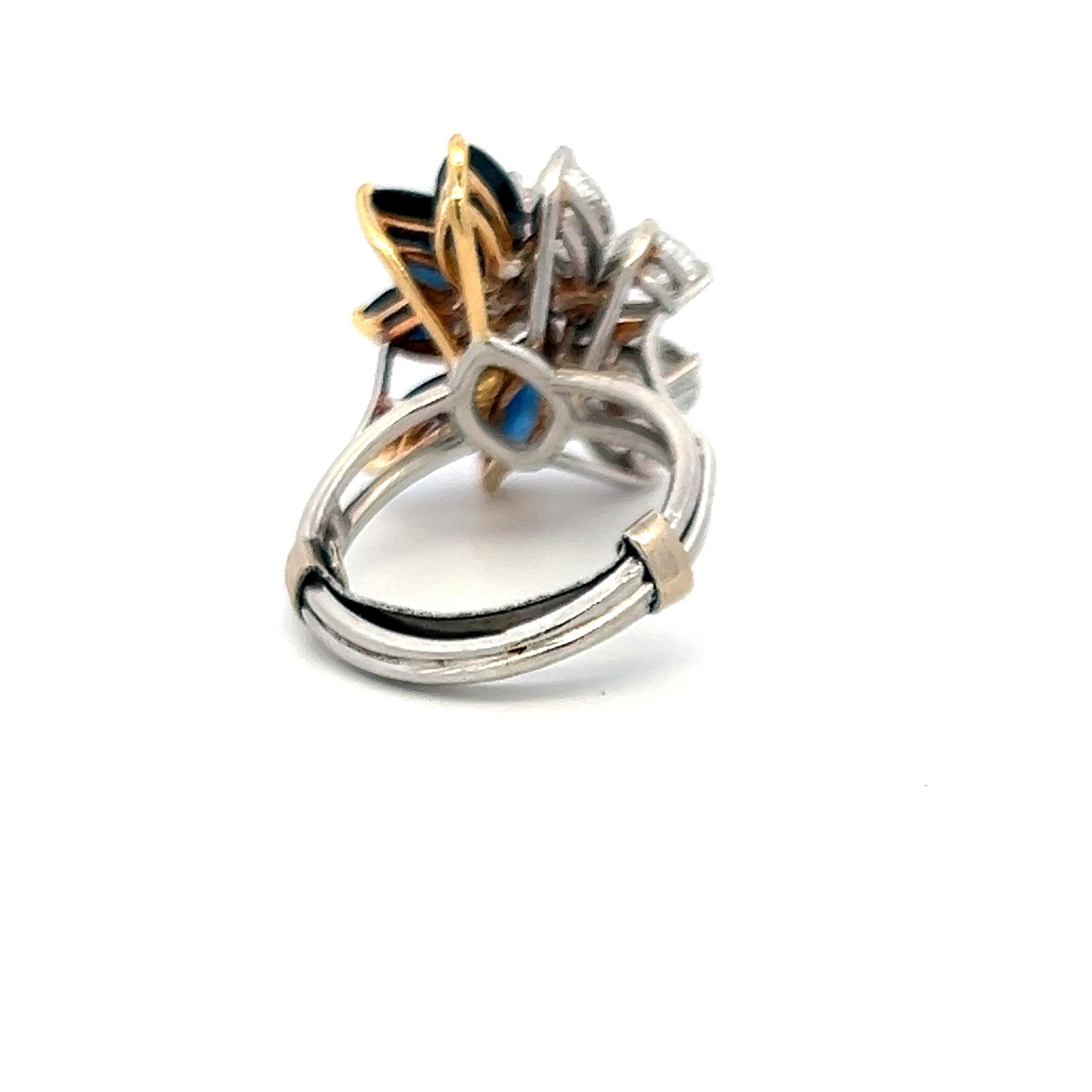 3.00ct Marquis Sapphire & 2.50ct Diamond Platinum Vintage Cocktail Ring