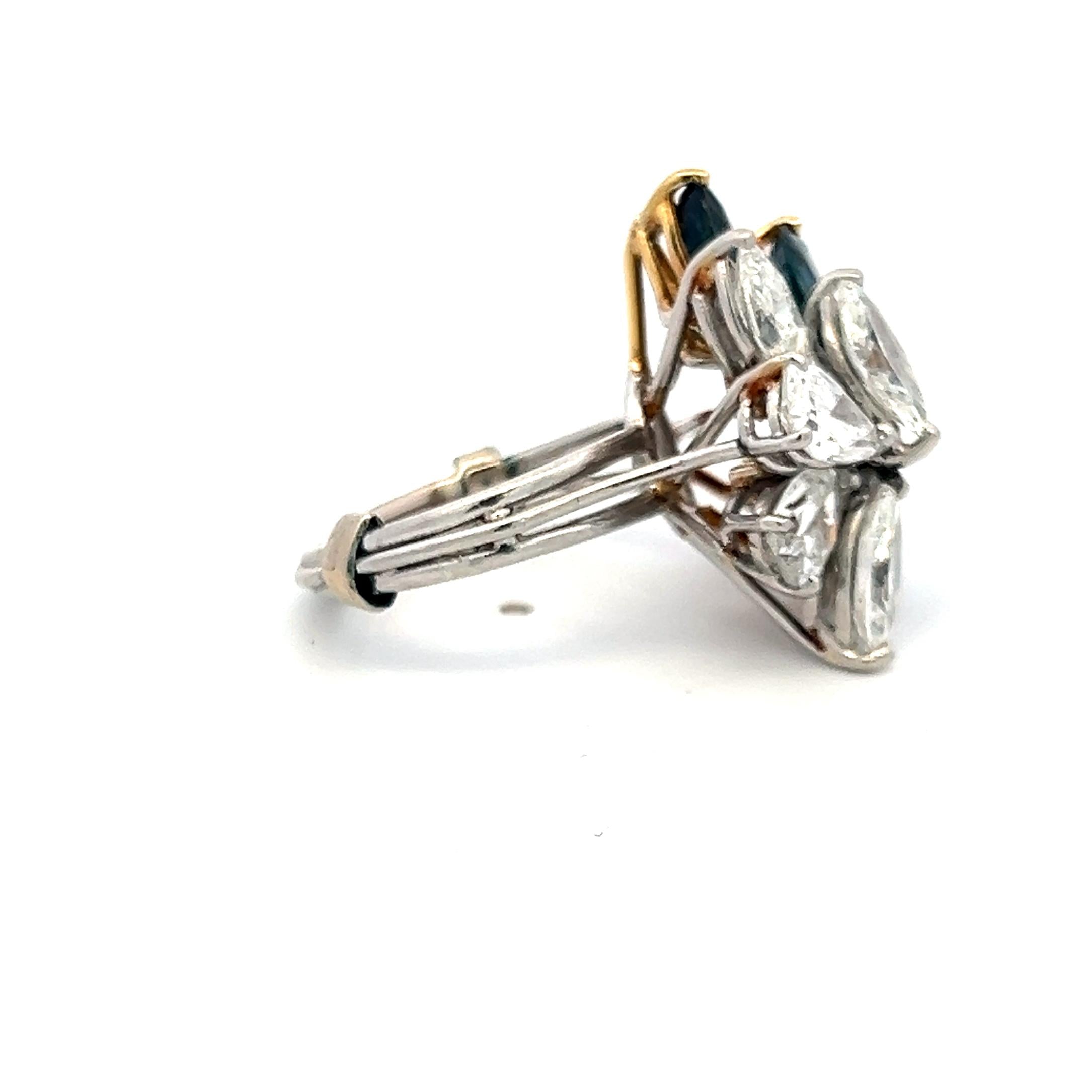 3.00ct Marquis Sapphire & 2.50ct Diamond Platinum Vintage Cocktail Ring