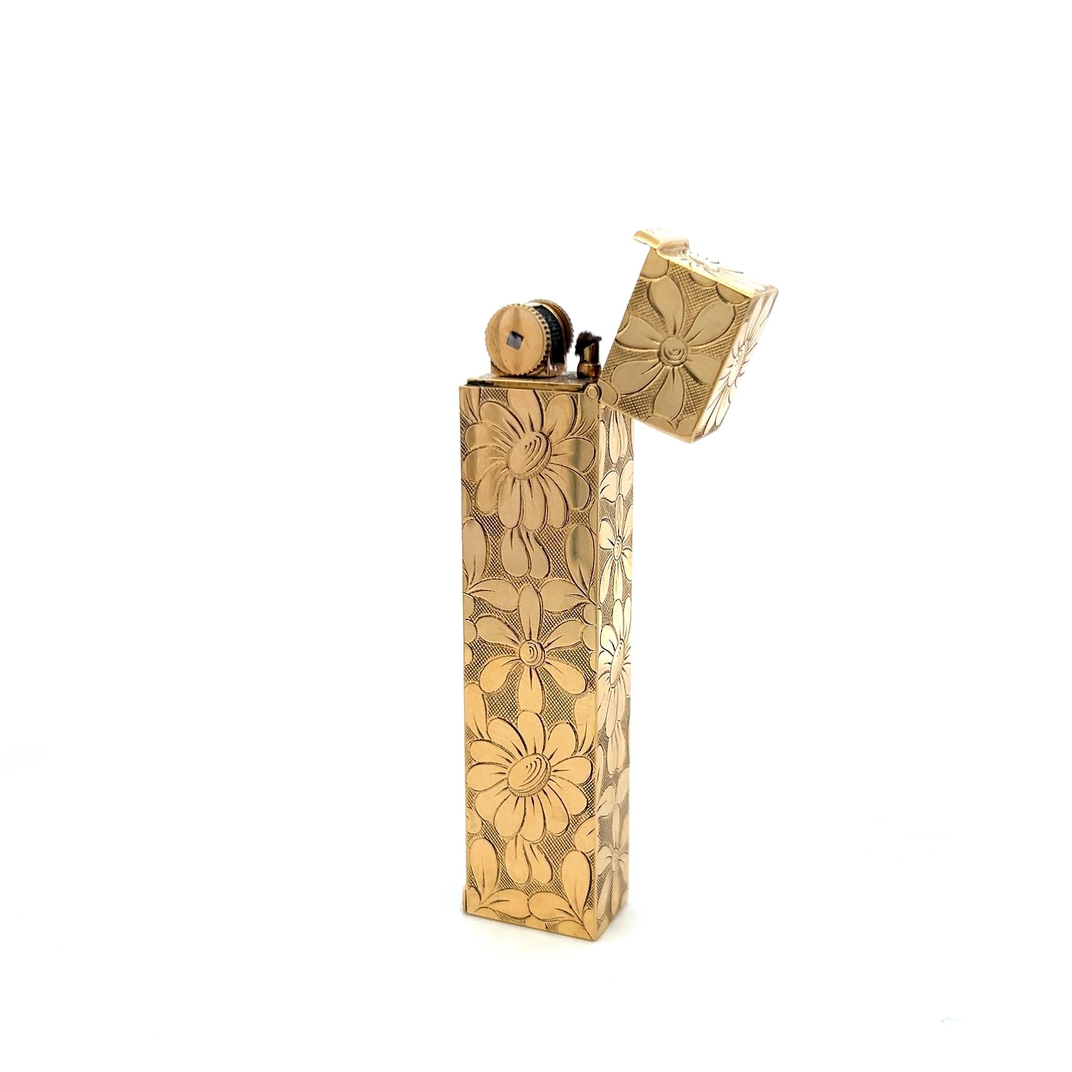 Van Cleef & Arpels 18K Yellow Gold Floral Engraved Vintage Cigarette Lighter