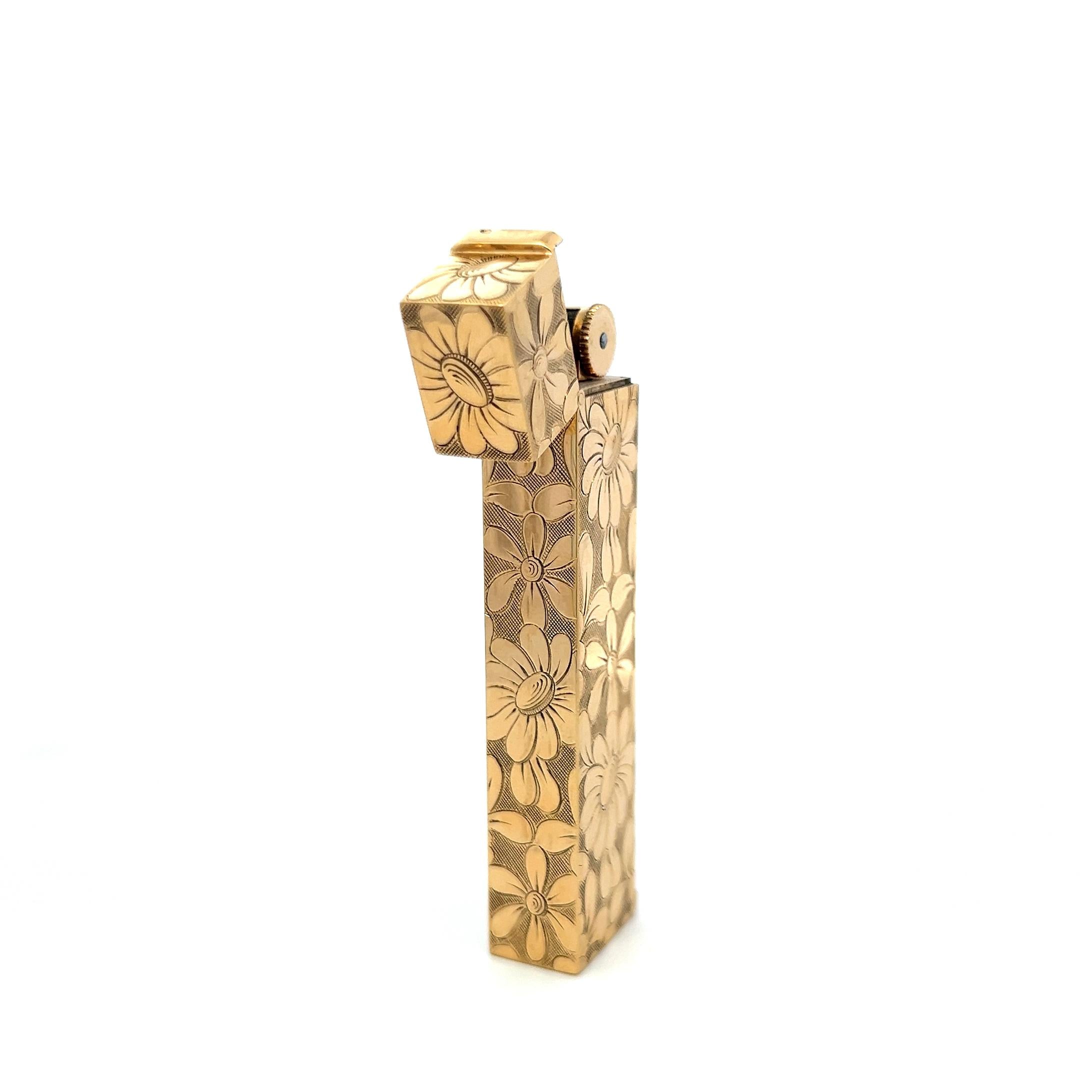 Van Cleef & Arpels 18K Yellow Gold Floral Engraved Vintage Cigarette Lighter