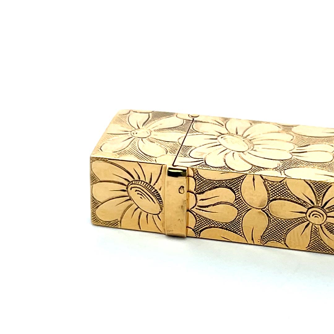 Van Cleef & Arpels 18K Yellow Gold Floral Engraved Vintage Cigarette Lighter