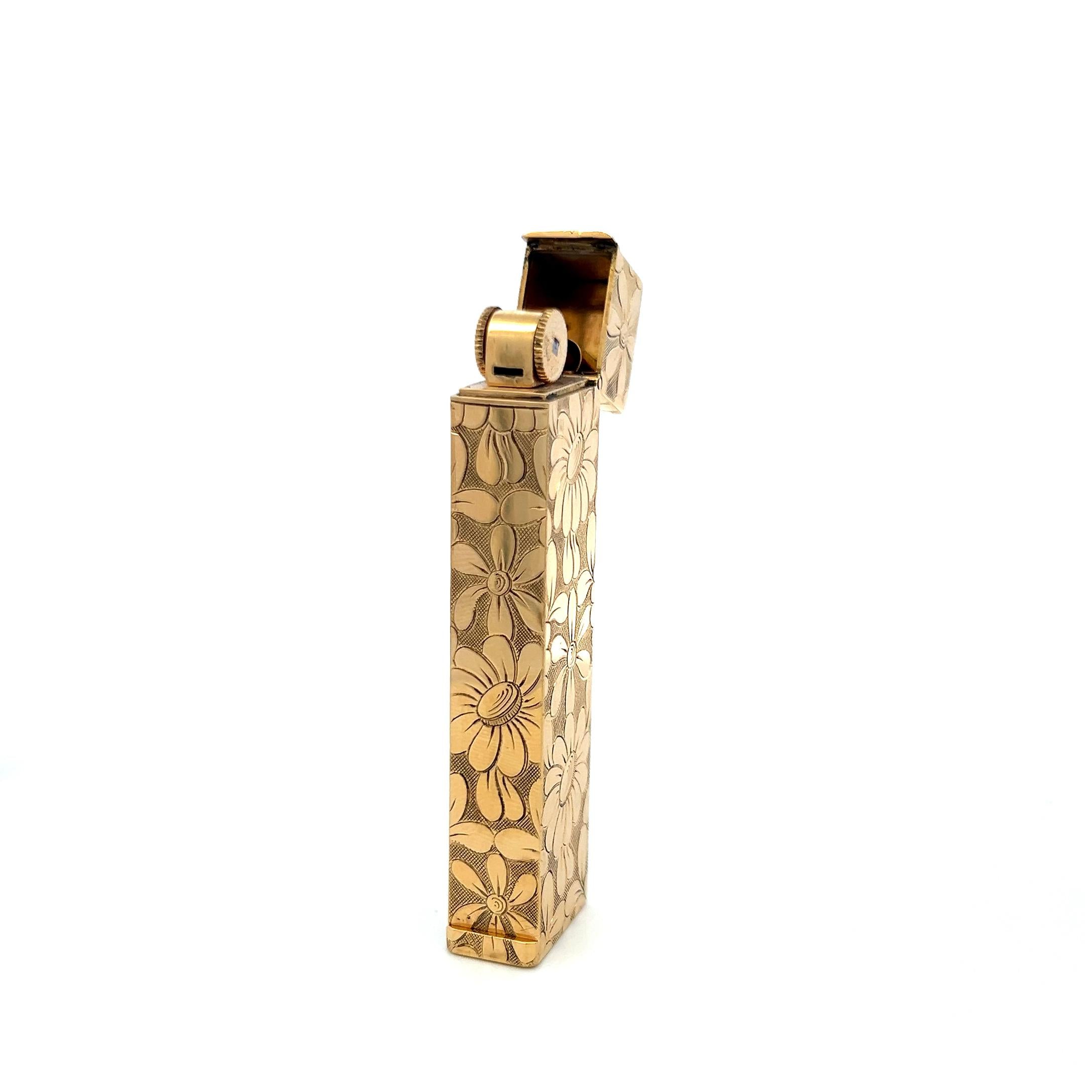 Van Cleef & Arpels 18K Yellow Gold Floral Engraved Vintage Cigarette Lighter