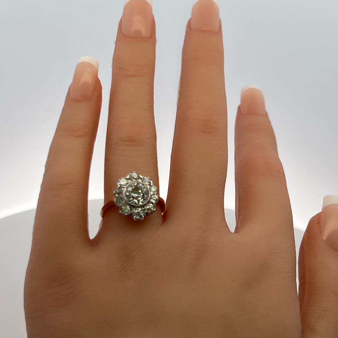 1.64 Carat Old European Cut K SI1 Diamond Edwardian Two-Tone Platinum Ring