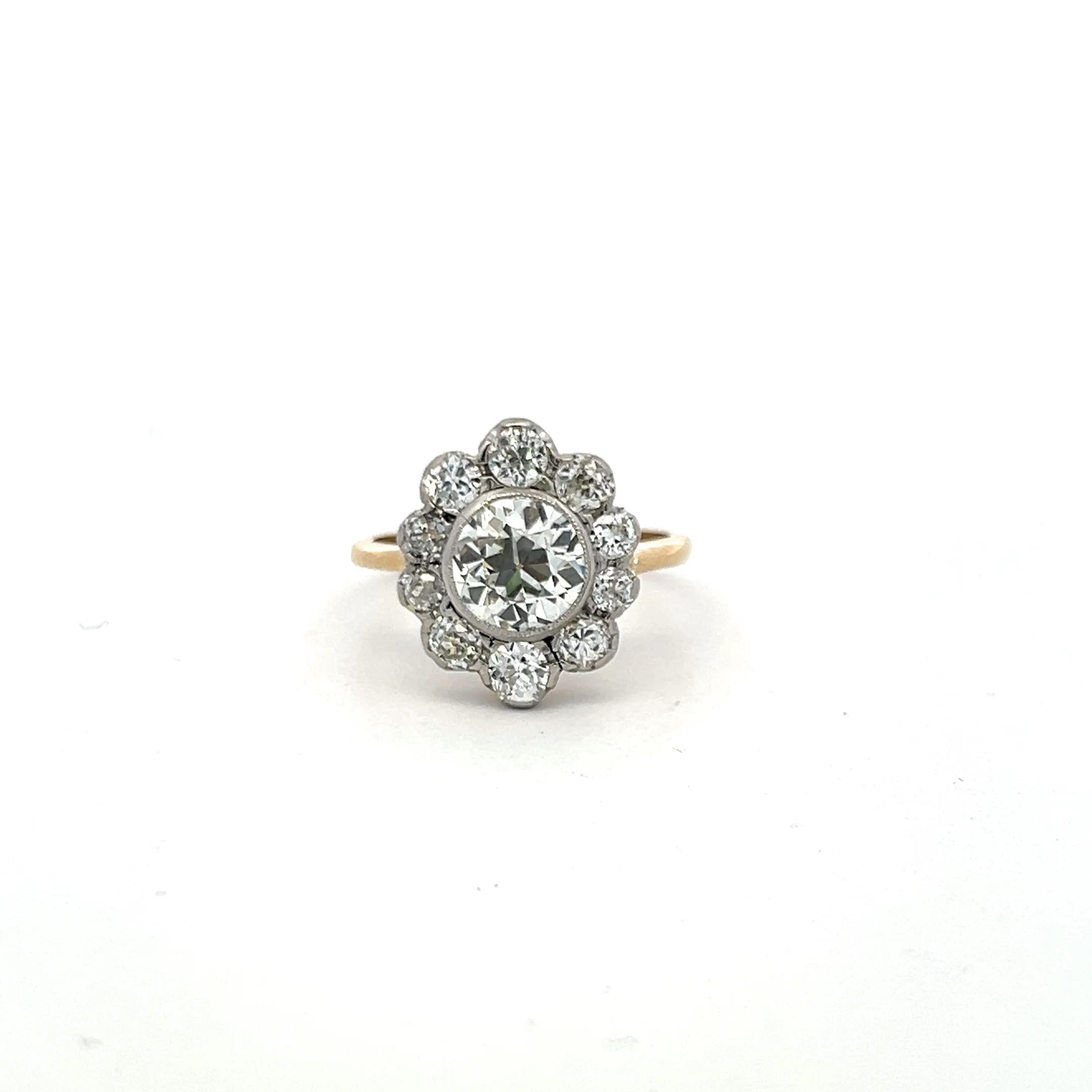 1.64 Carat Old European Cut K SI1 Diamond Edwardian Two-Tone Platinum Ring