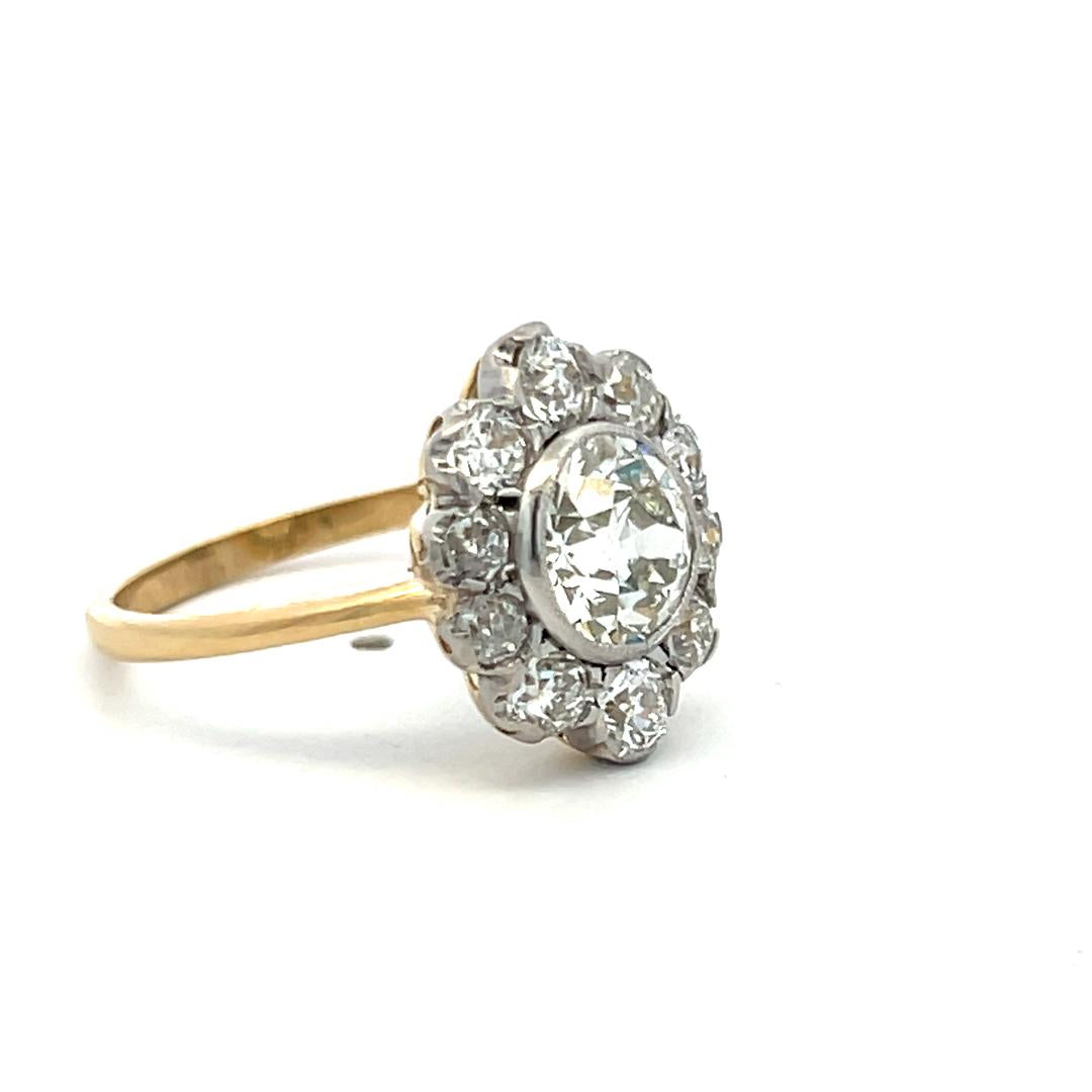 1.64 Carat Old European Cut K SI1 Diamond Edwardian Two-Tone Platinum Ring