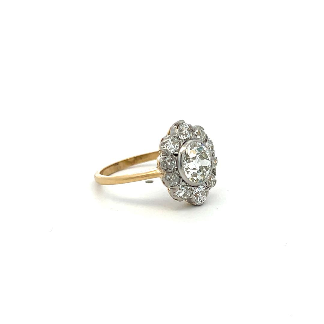 1.64 Carat Old European Cut K SI1 Diamond Edwardian Two-Tone Platinum Ring