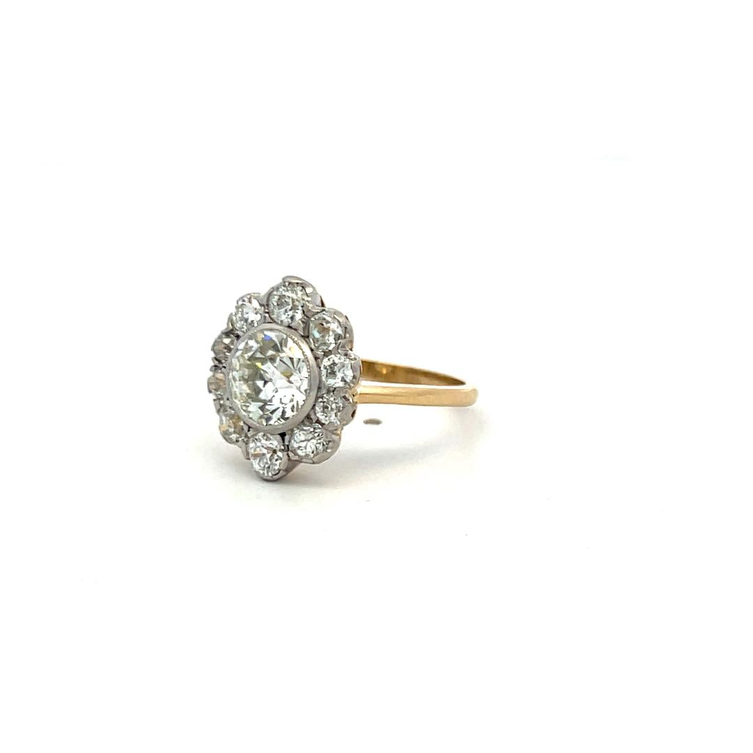 1.64 Carat Old European Cut K SI1 Diamond Edwardian Two-Tone Platinum Ring