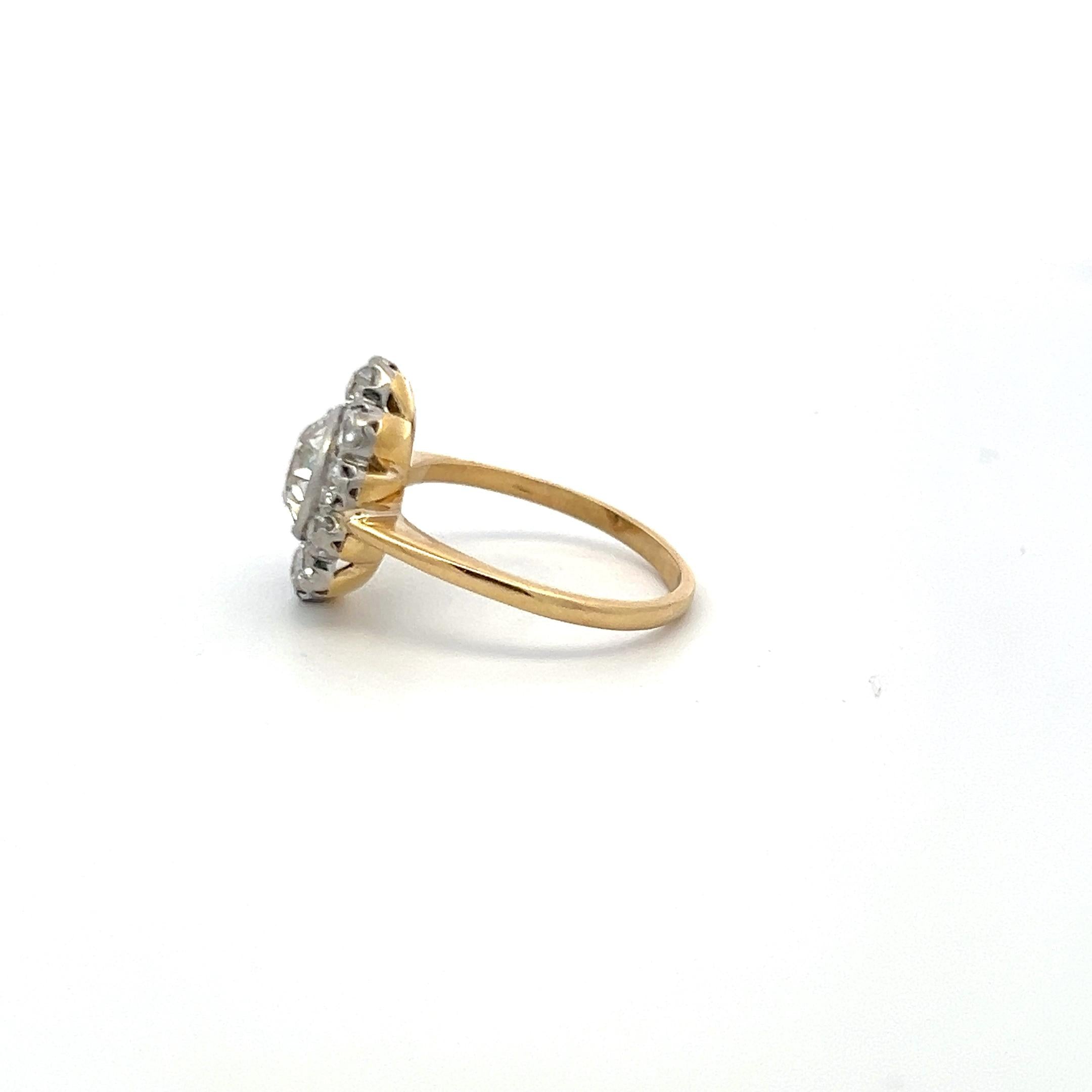 1.64 Carat Old European Cut K SI1 Diamond Edwardian Two-Tone Platinum Ring