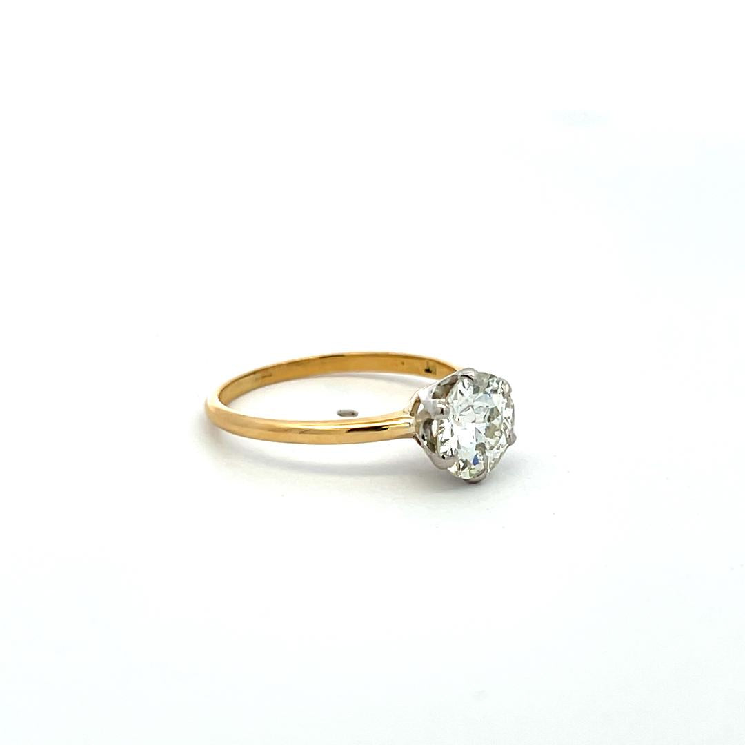 1.50ct L SI1 Round Diamond 18K Gold & Platinum Vintage Engagement Ring