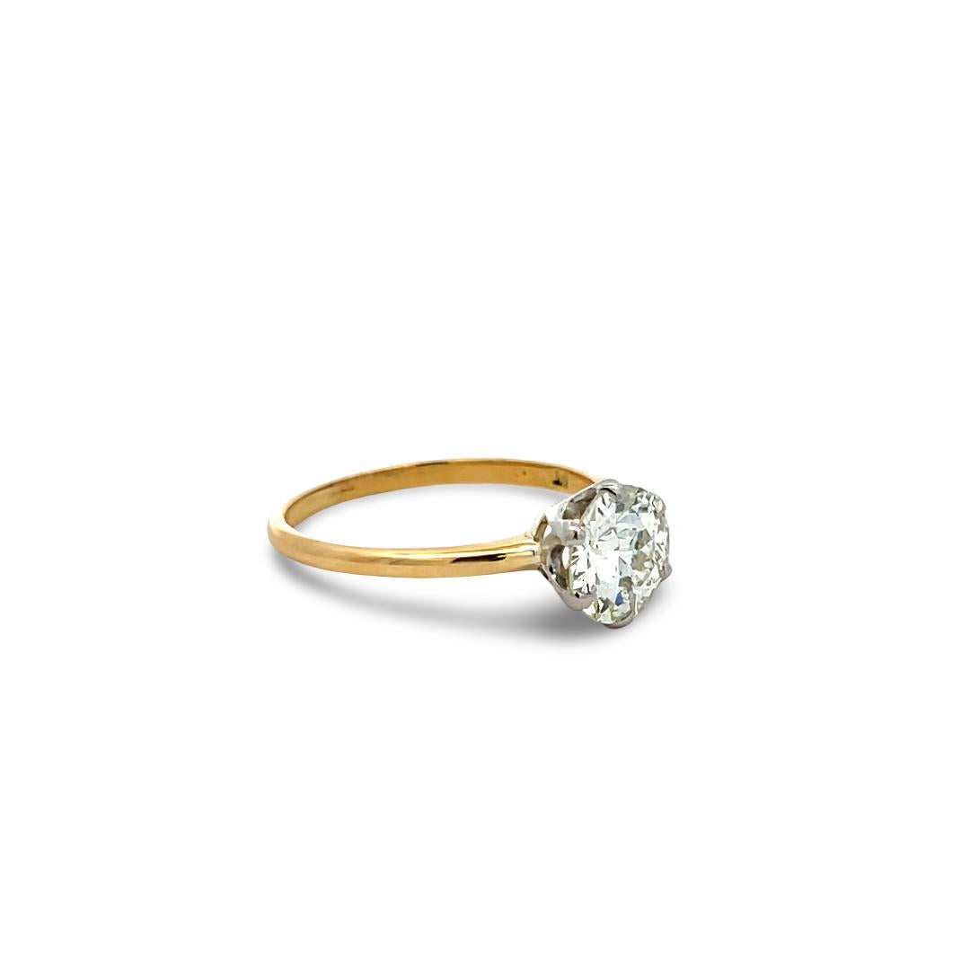 18K Two Tone Gold Platinum Engagement Ring with 1.5ct Circular Diamond L SI1 GIA