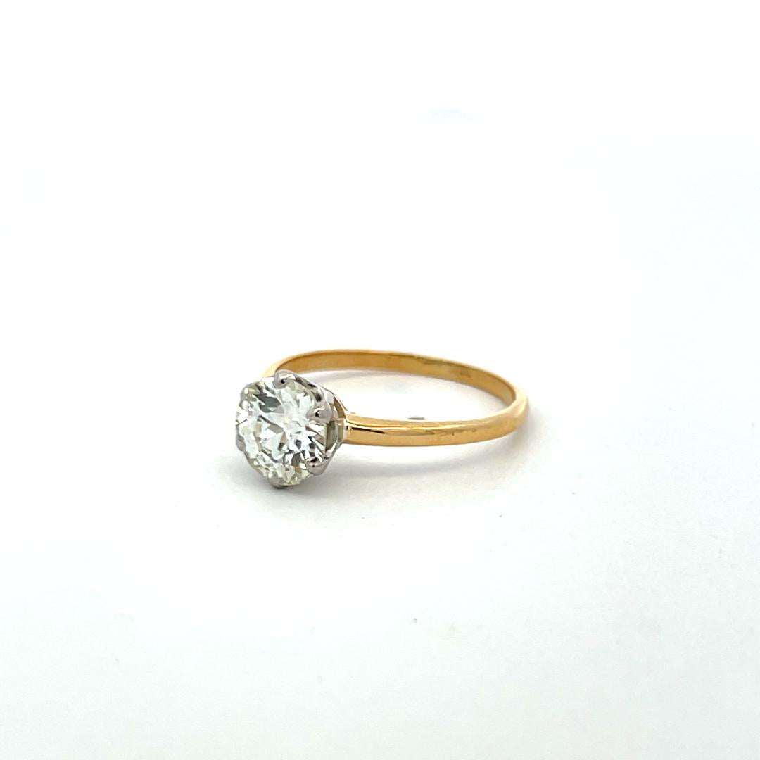1.50ct L SI1 Round Diamond 18K Gold & Platinum Vintage Engagement Ring