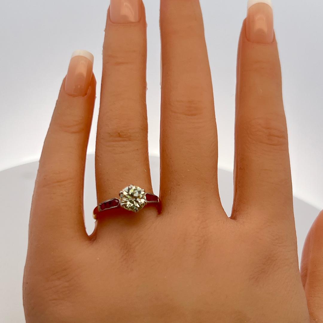 18K Gold Platinum Engagement Ring with 1.61ct European GIA Diamond & 0.21ct Ruby