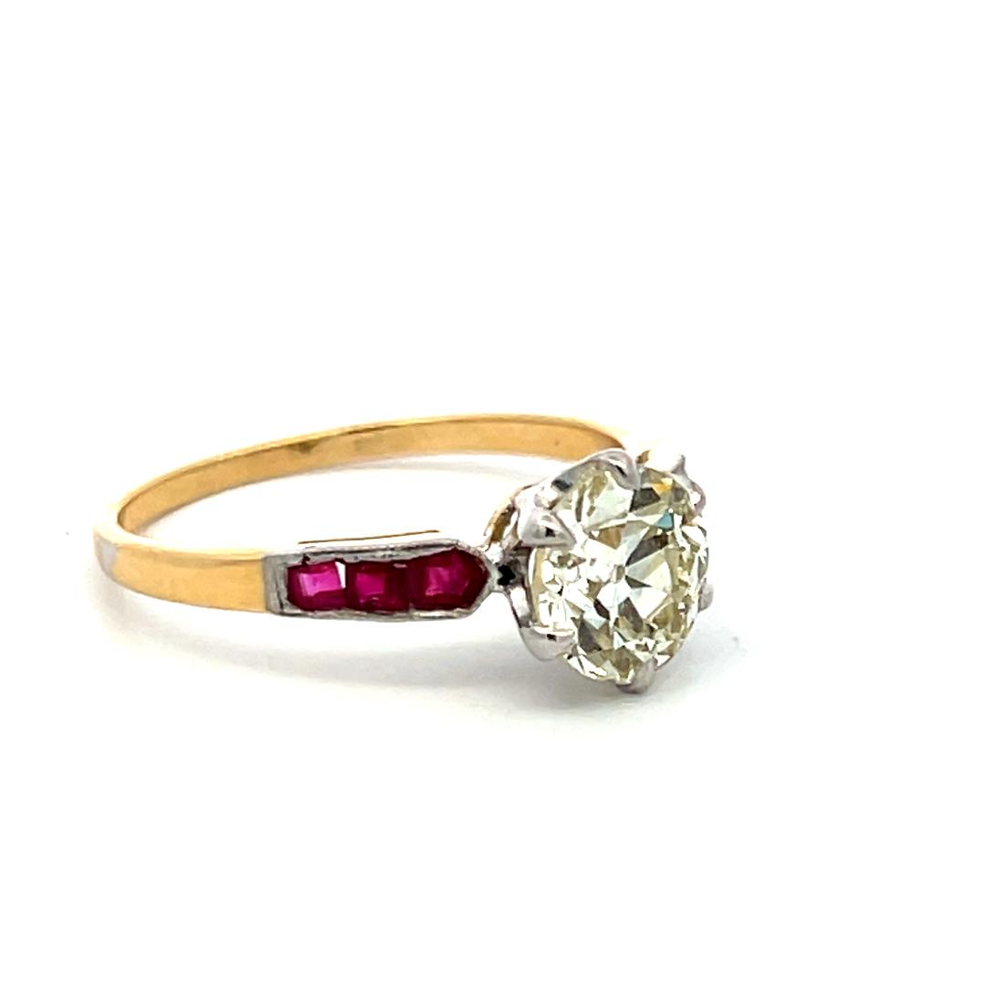 18K Gold Platinum Engagement Ring with 1.61ct European GIA Diamond & 0.21ct Ruby