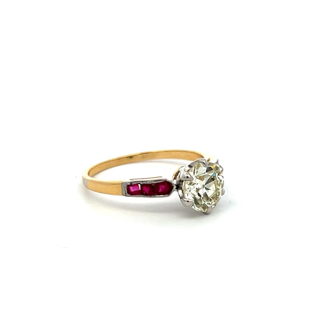18K Gold Platinum Engagement Ring with 1.61ct European GIA Diamond & 0.21ct Ruby