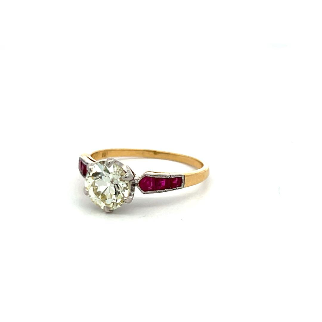 18K Gold Platinum Engagement Ring with 1.61ct European GIA Diamond & 0.21ct Ruby