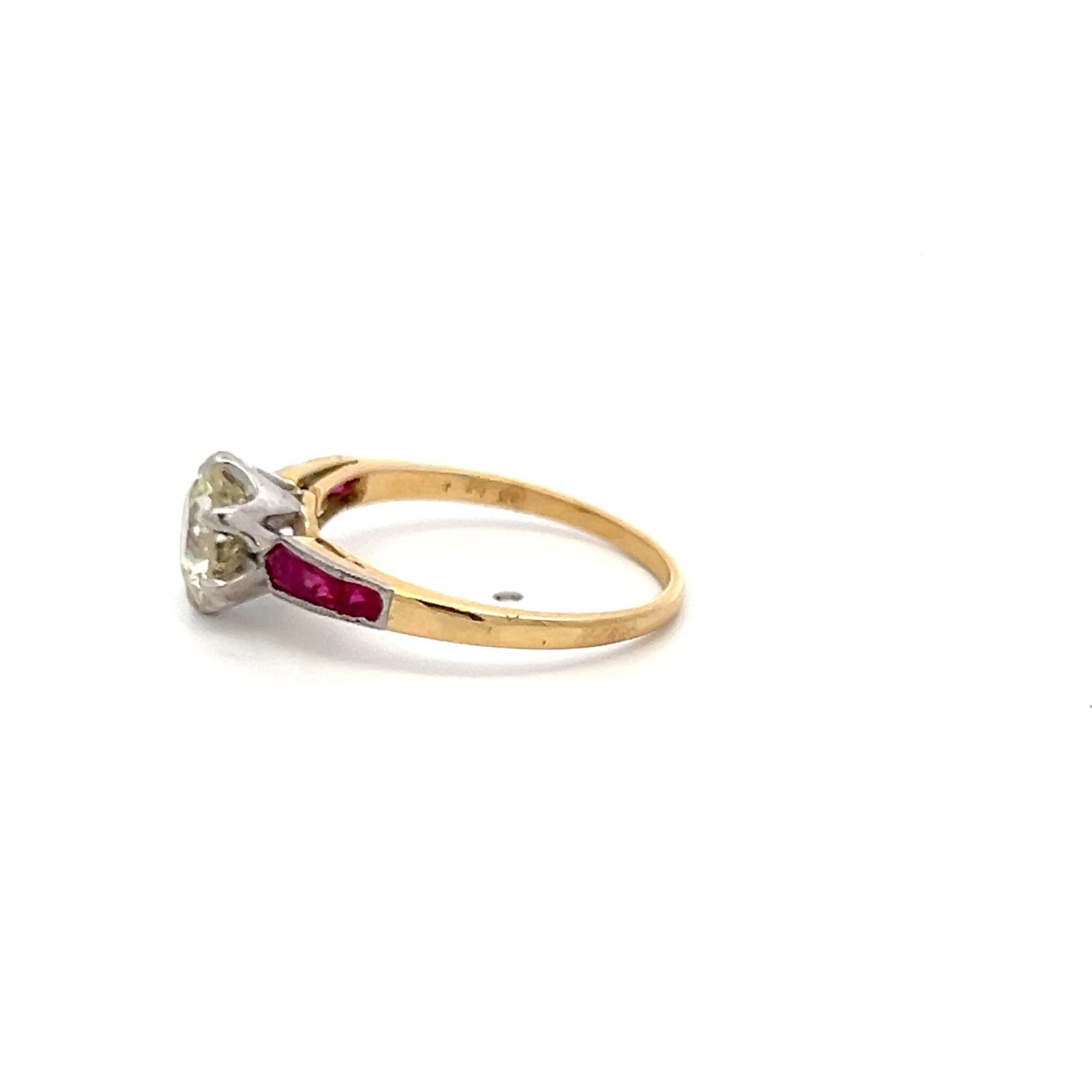 18K Gold Platinum Engagement Ring with 1.61ct European GIA Diamond & 0.21ct Ruby