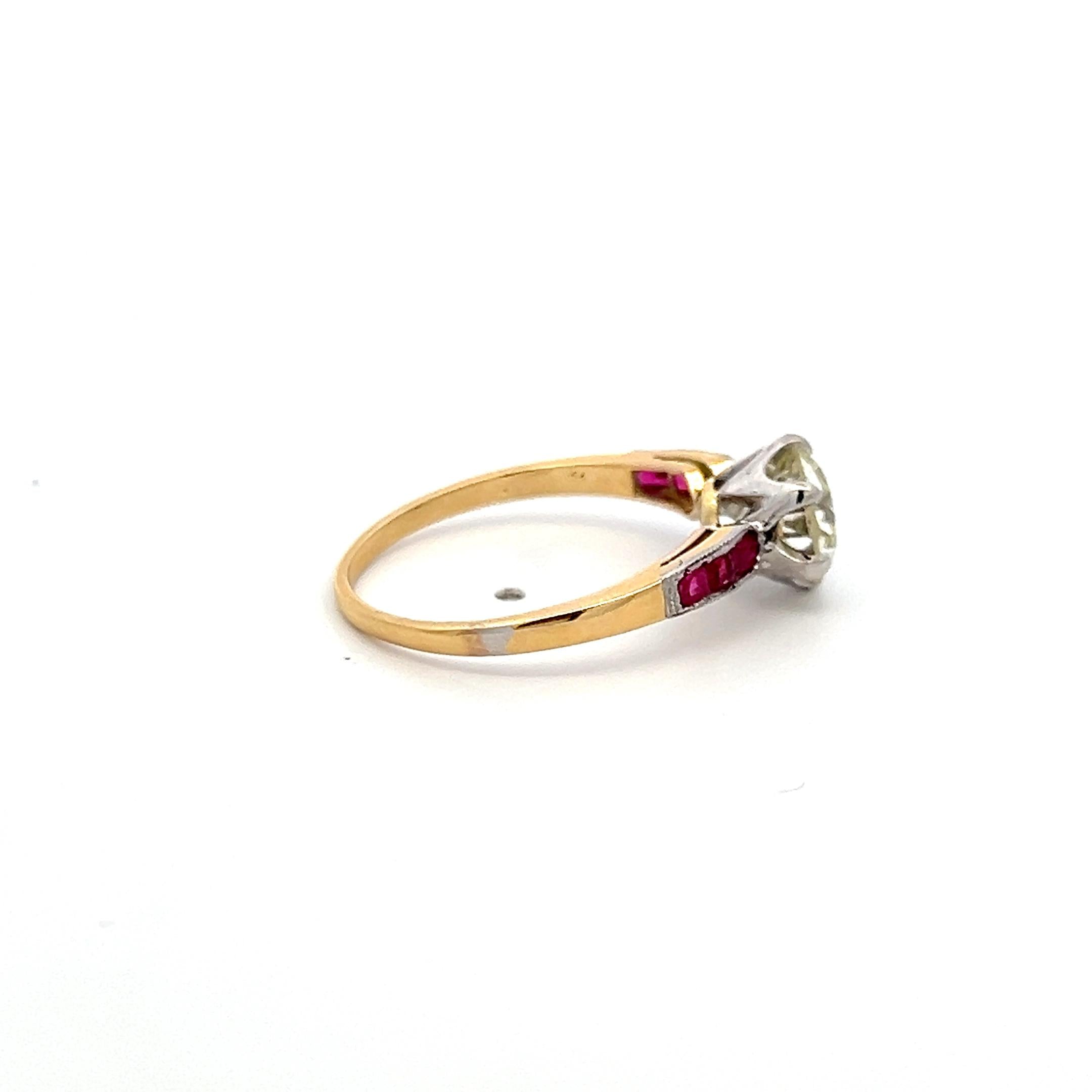18K Gold Platinum Engagement Ring with 1.61ct European GIA Diamond & 0.21ct Ruby