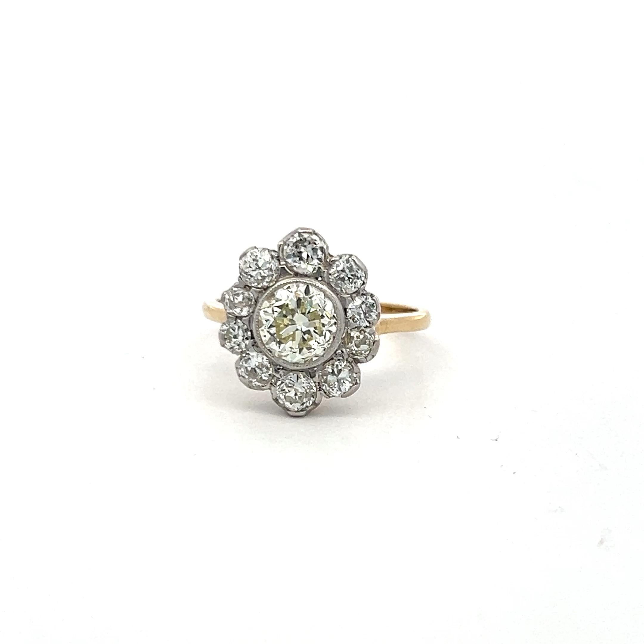 2.18ct Old European & Old Miner Cut Diamond Edwardian Ring 18K/Platinum