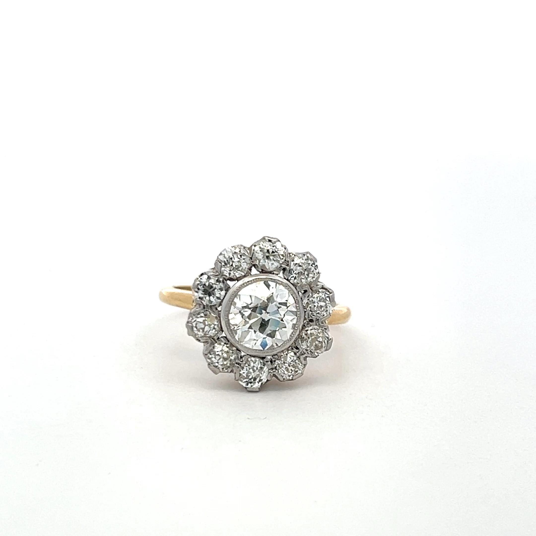2.51ct Old European & Old Miner Cut Diamond Edwardian Ring 18K/Platinum