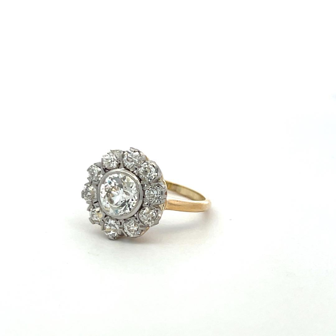 2.51ct Old European & Old Miner Cut Diamond Edwardian Ring 18K/Platinum