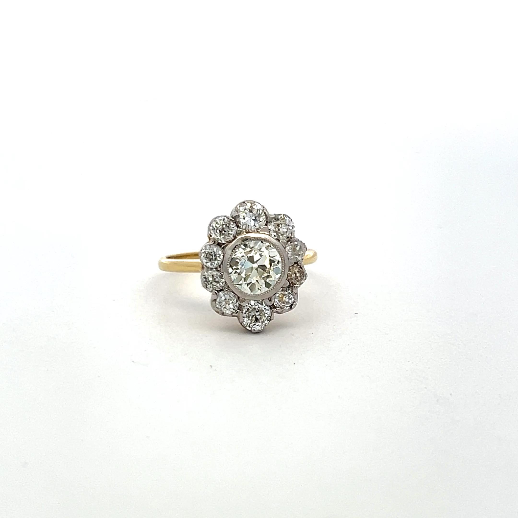 1.87ct Old European & Old Miner Cut Diamond Edwardian Ring 18K/Platinum GIA