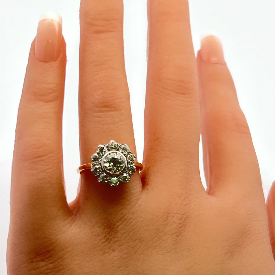 1.98 Carat Old Miner & Old European Diamond Edwardian Two Tone Gold Ring