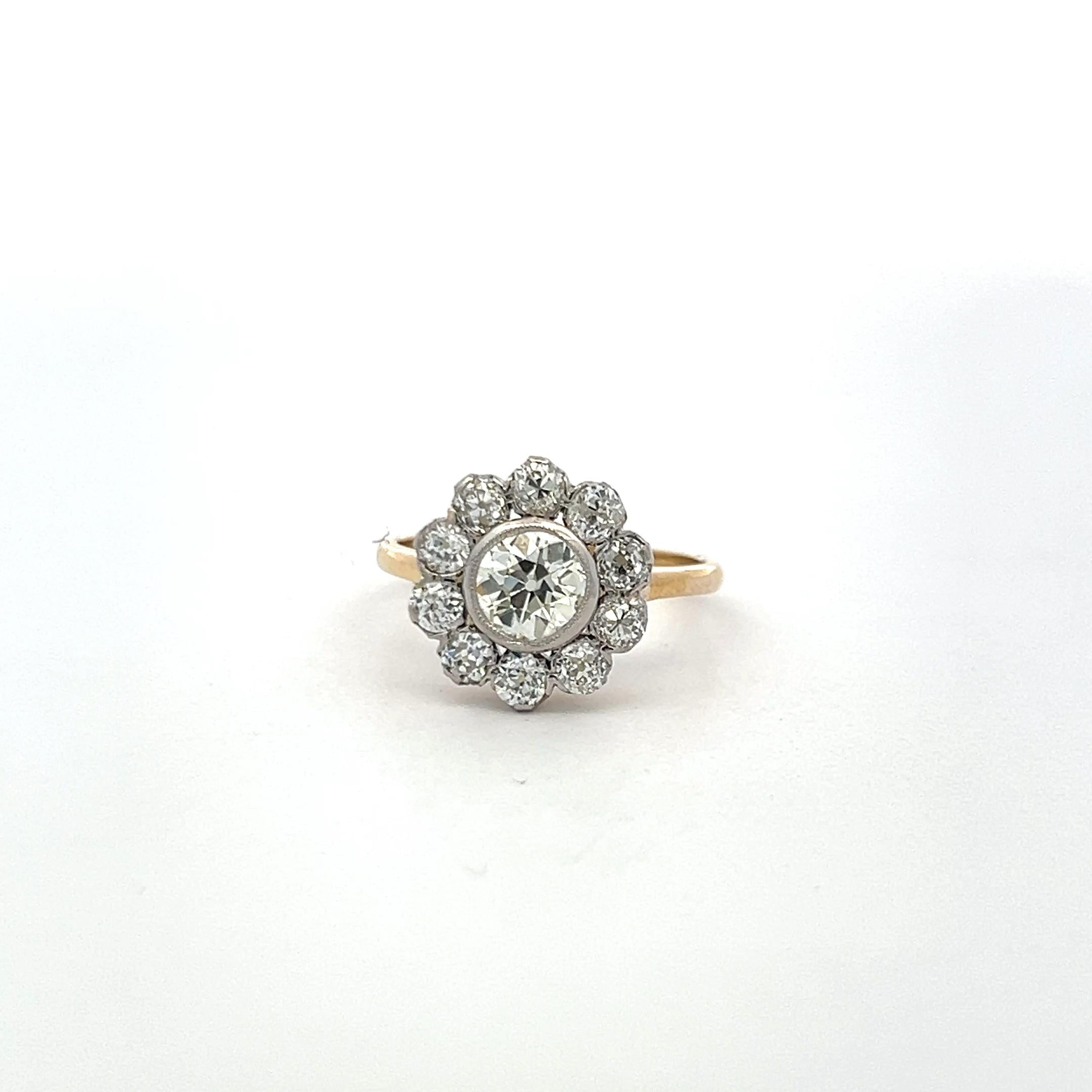 1.98 Carat Old Miner & Old European Diamond Edwardian Two Tone Gold Ring