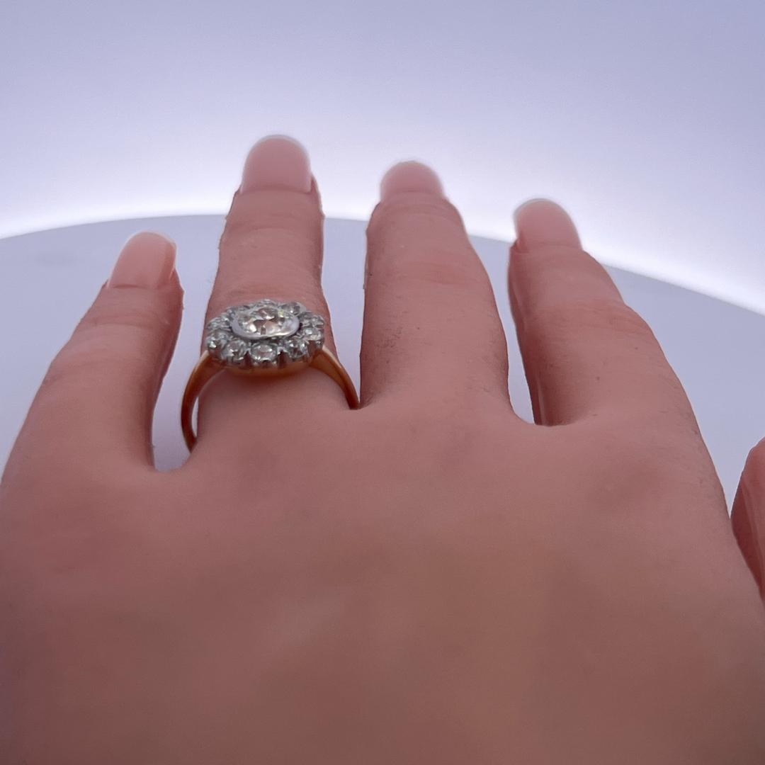 1.98 Carat Old Miner & Old European Diamond Edwardian Two Tone Gold Ring