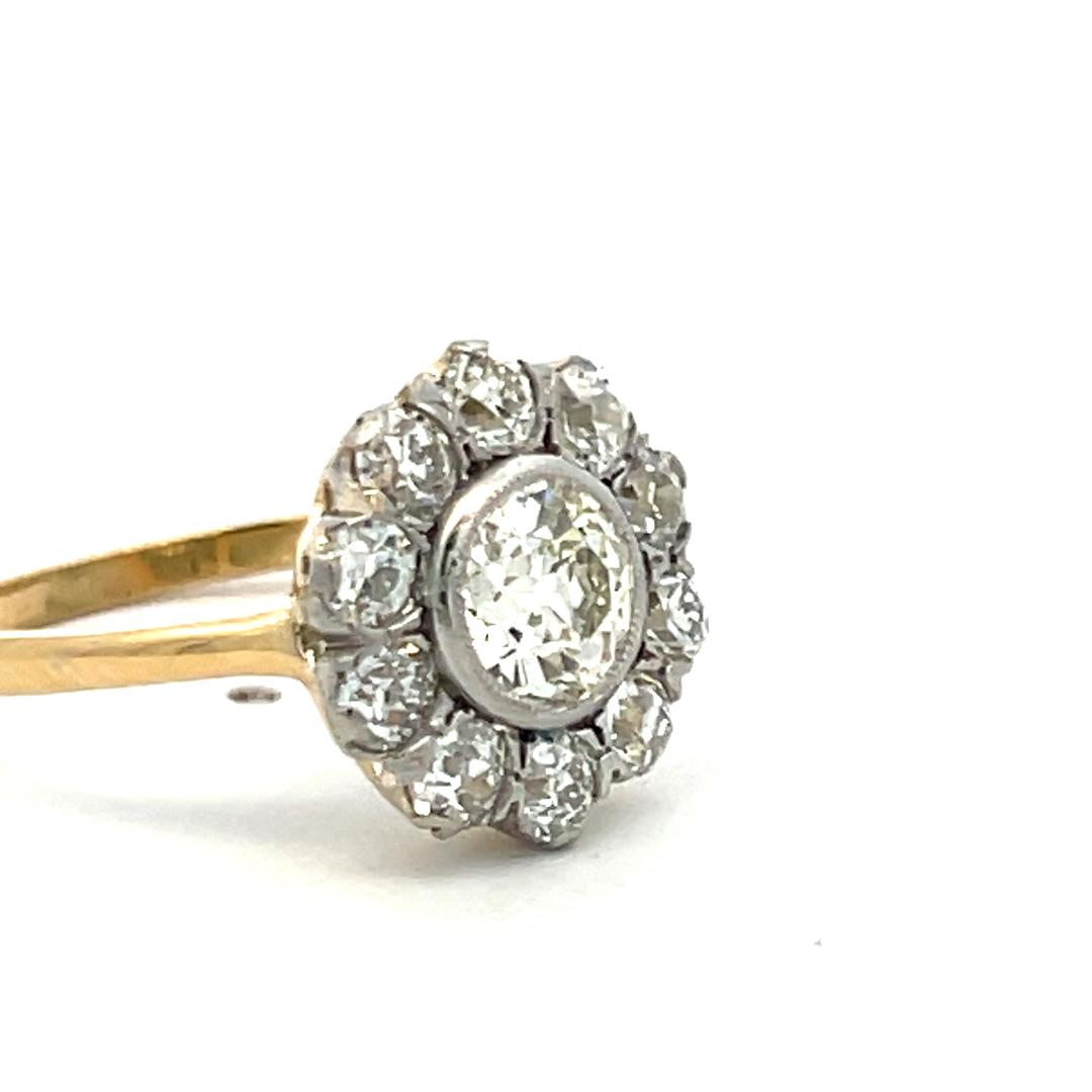 1.98 Carat Old Miner & Old European Diamond Edwardian Two Tone Gold Ring