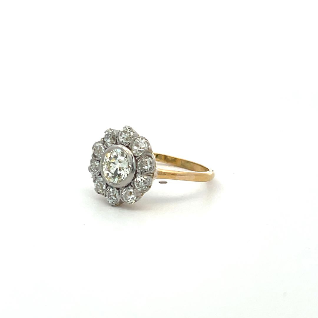 1.98 Carat Old Miner & Old European Diamond Edwardian Two Tone Gold Ring