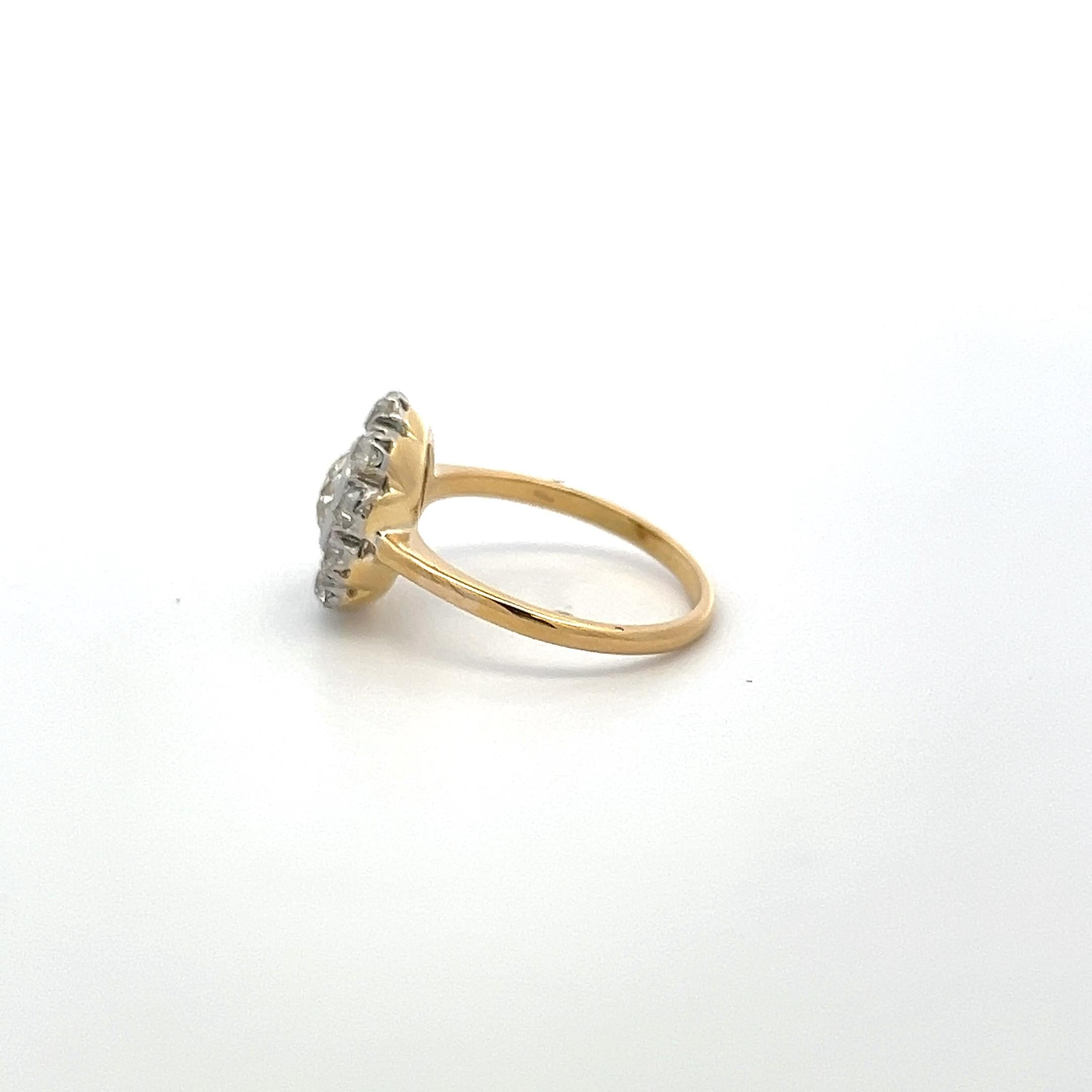 1.98 Carat Old Miner & Old European Diamond Edwardian Two Tone Gold Ring
