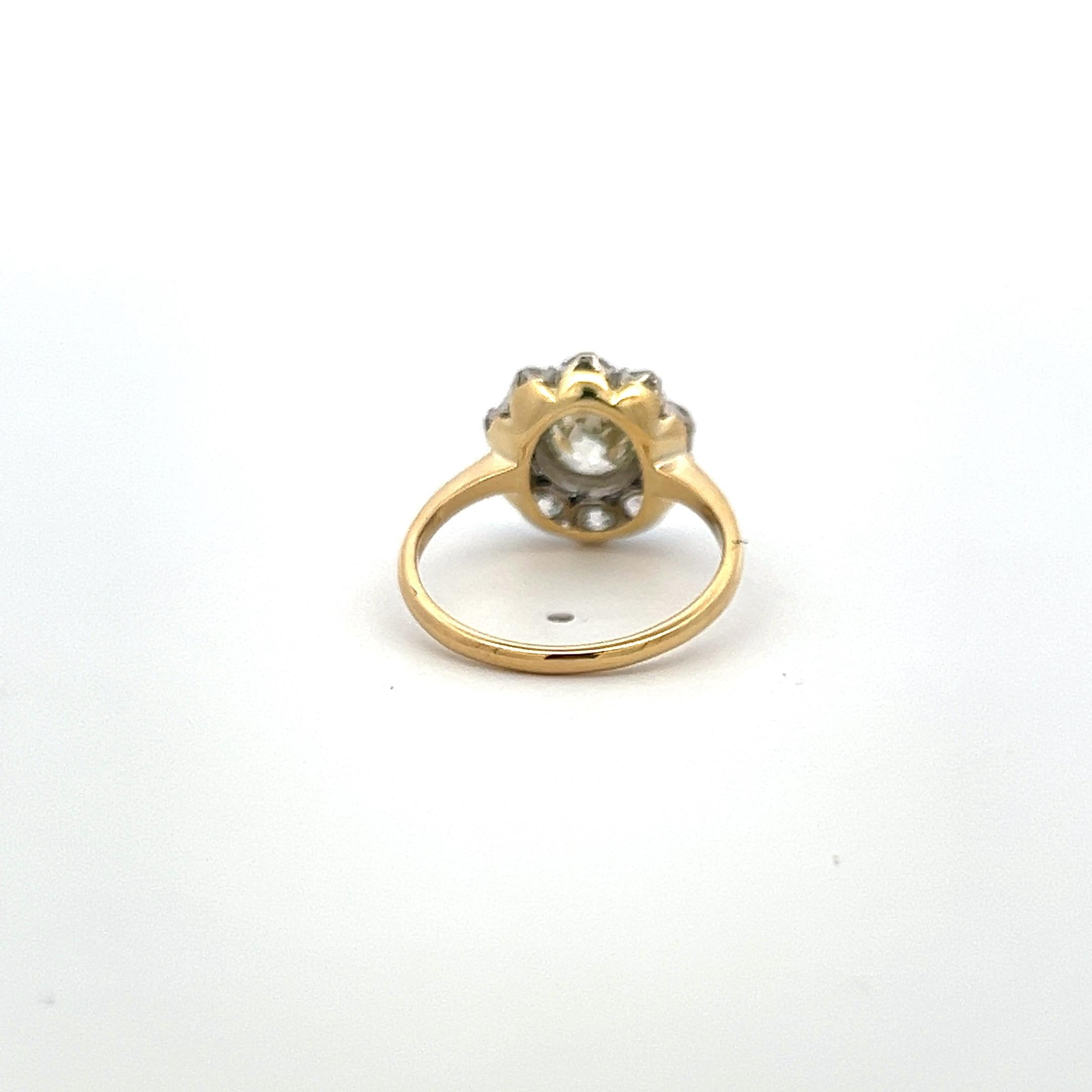 1.98 Carat Old Miner & Old European Diamond Edwardian Two Tone Gold Ring