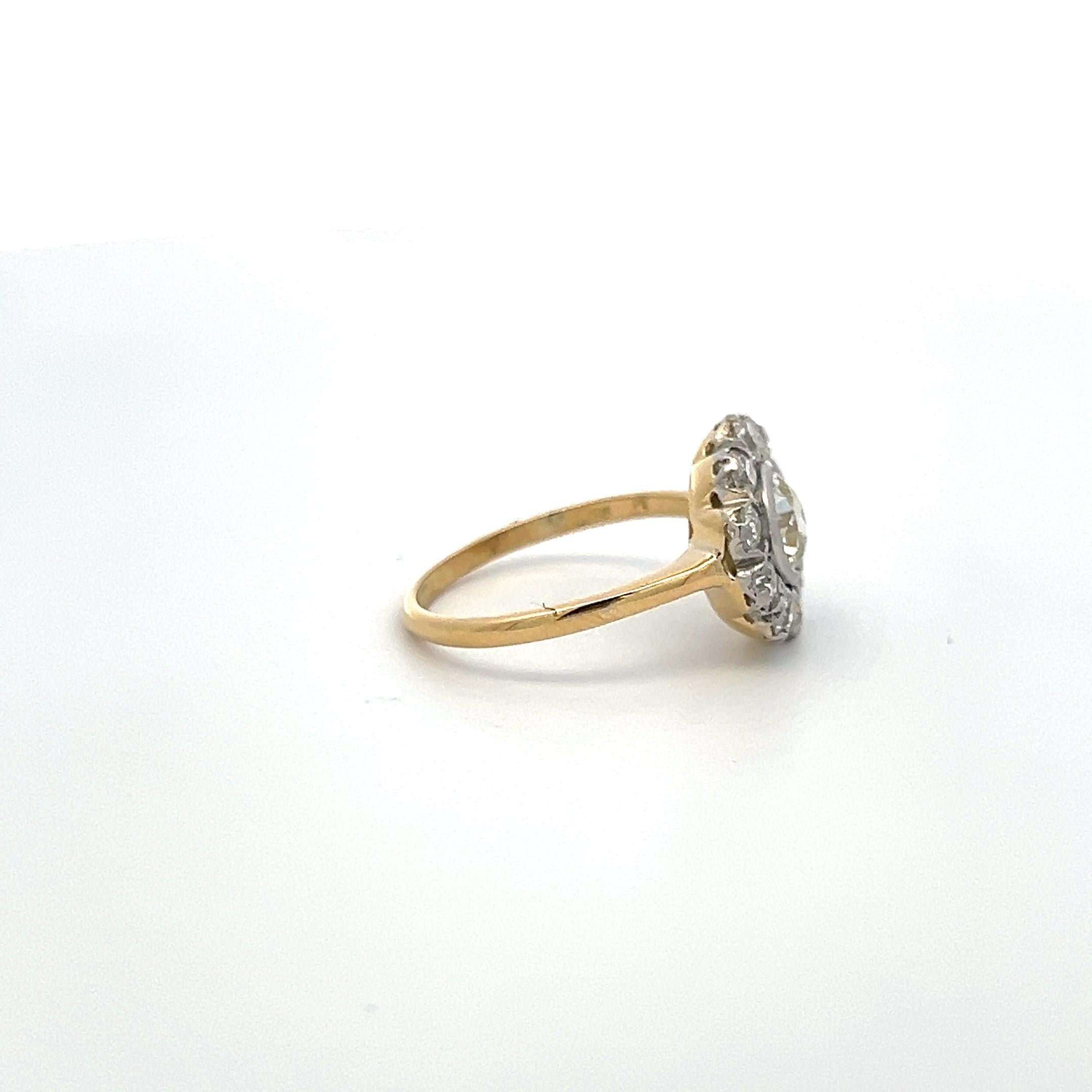 1.98 Carat Old Miner & Old European Diamond Edwardian Two Tone Gold Ring